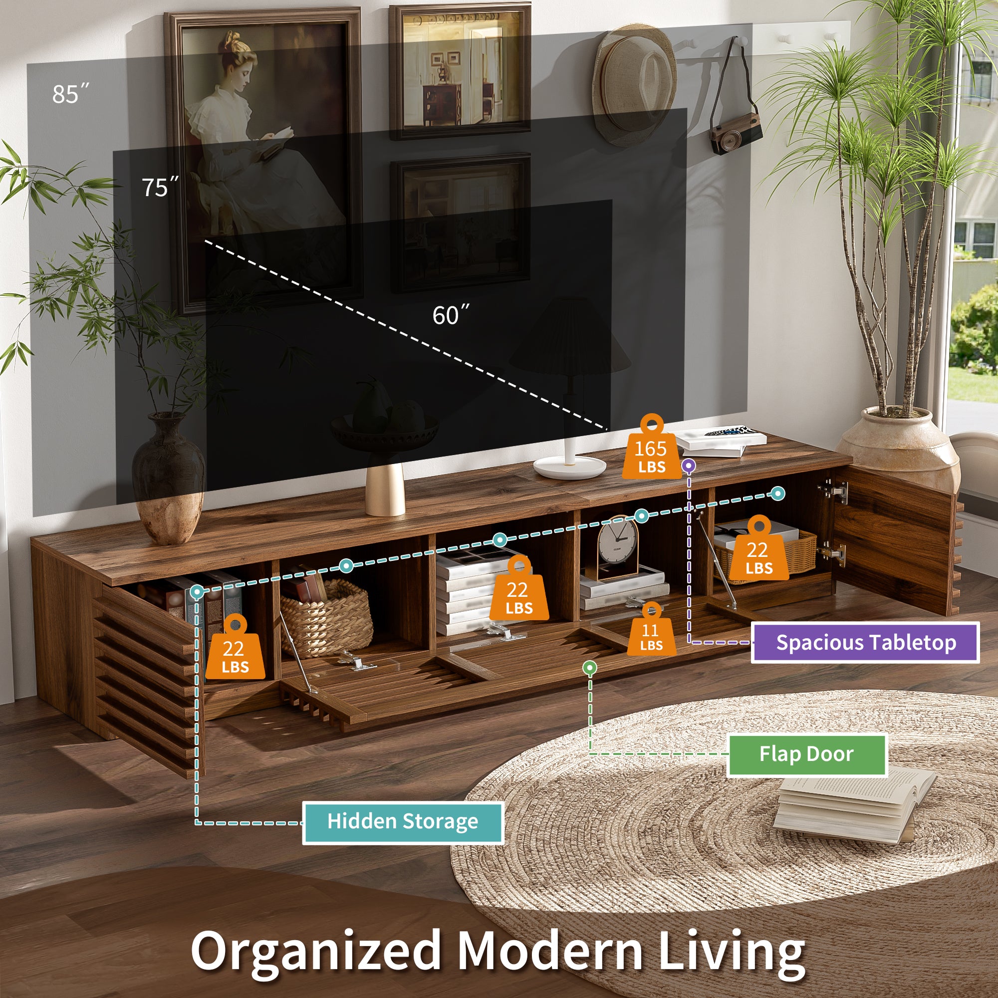 Bologna 70" Wood Modern TV Stand with Flat Door Cabinets