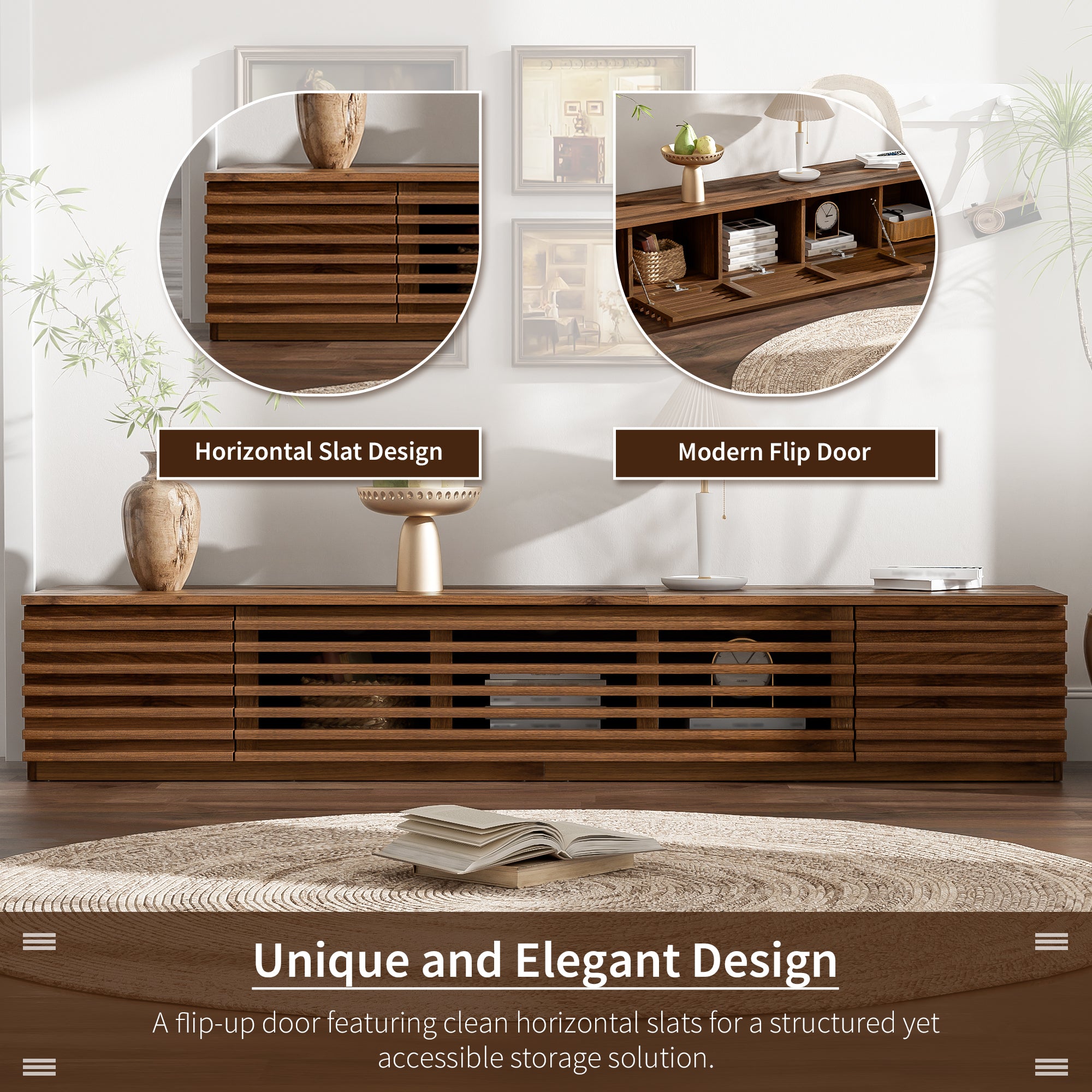 Bologna 70" Wood Modern TV Stand with Flat Door Cabinets