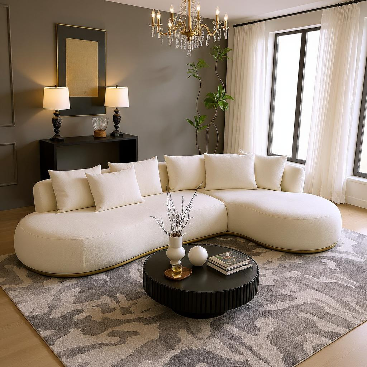 Boulder 134" L-Shape Sectional Sofa with Curved Chaise