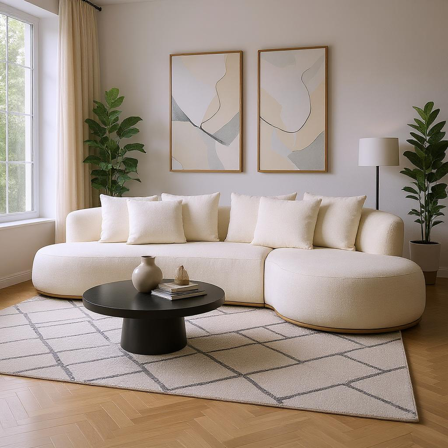 Boulder 134" L-Shape Sectional Sofa with Curved Chaise