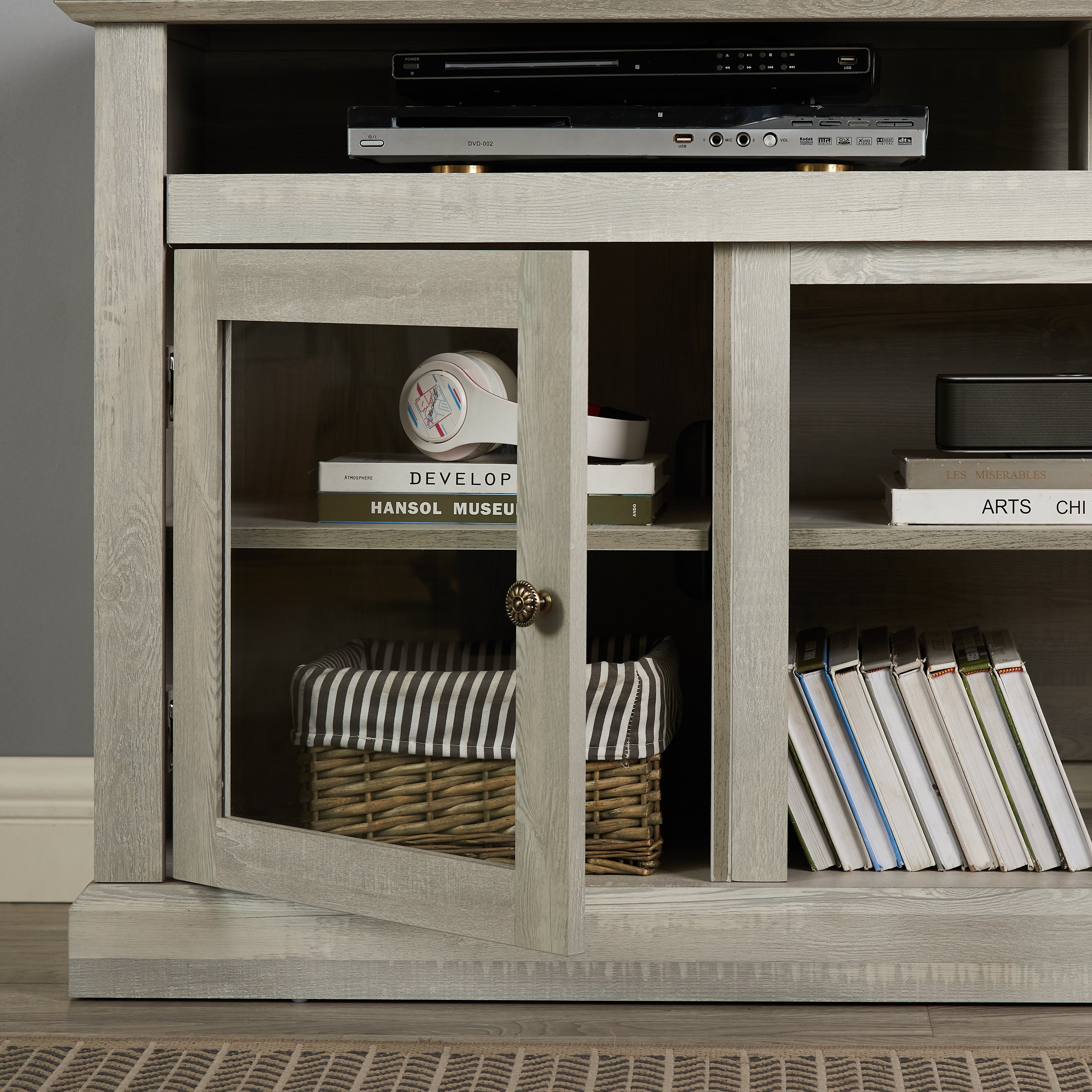Bozeman 60" Modern Farmhouse TV Stand with Glass Doors and Open Storage