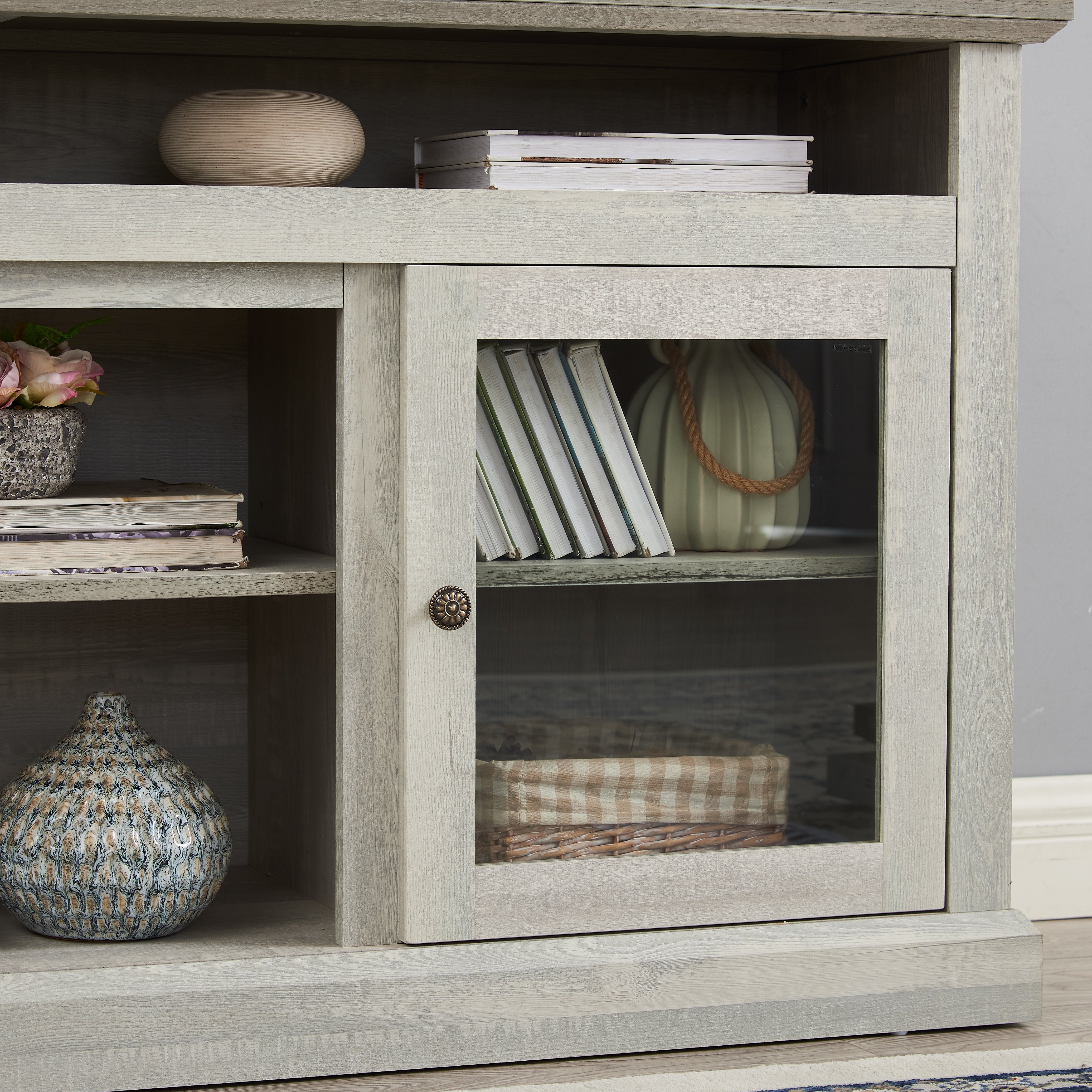 Bozeman 60" Modern Farmhouse TV Stand with Glass Doors and Open Storage