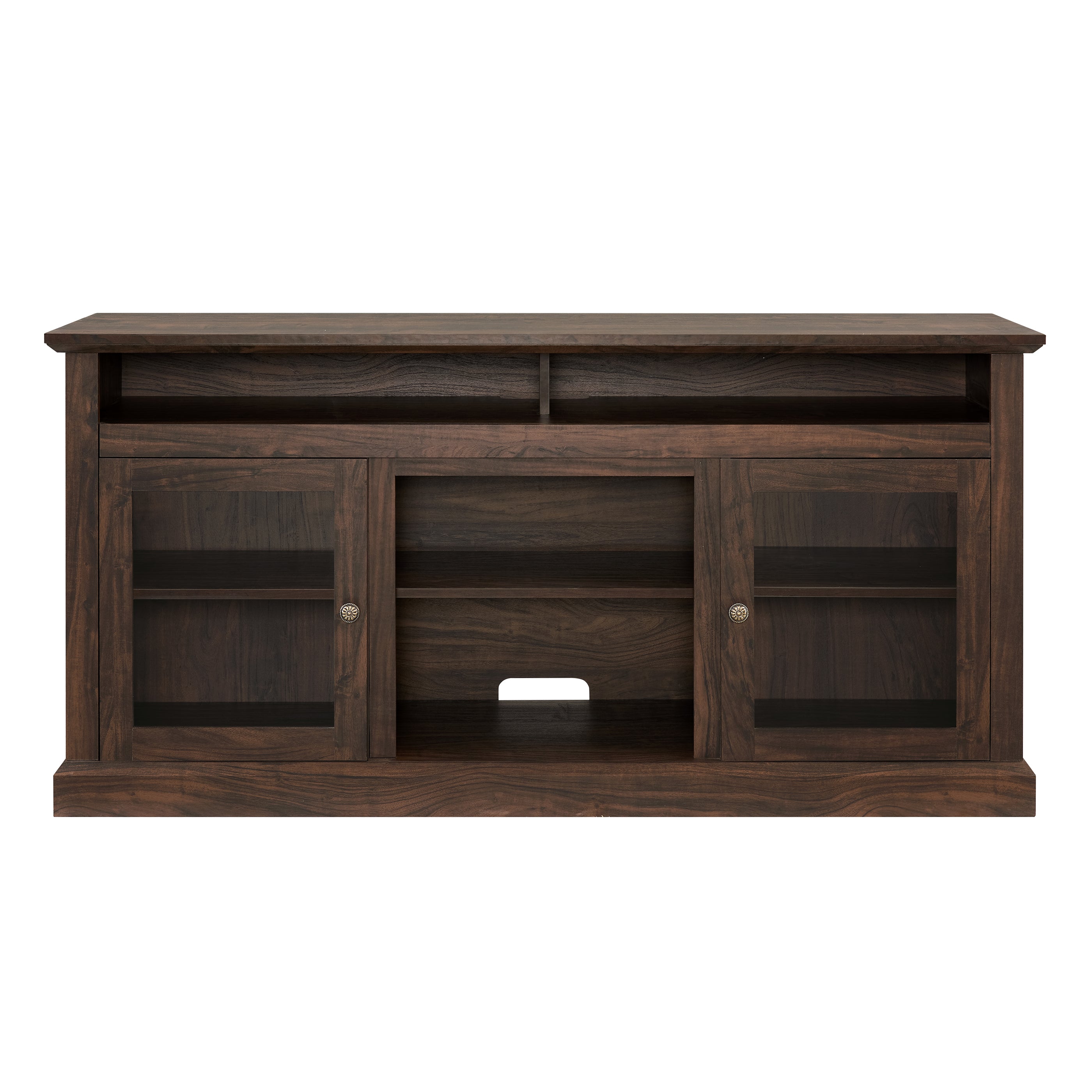 Bozeman 60" Modern Farmhouse TV Stand with Glass Doors and Open Storage