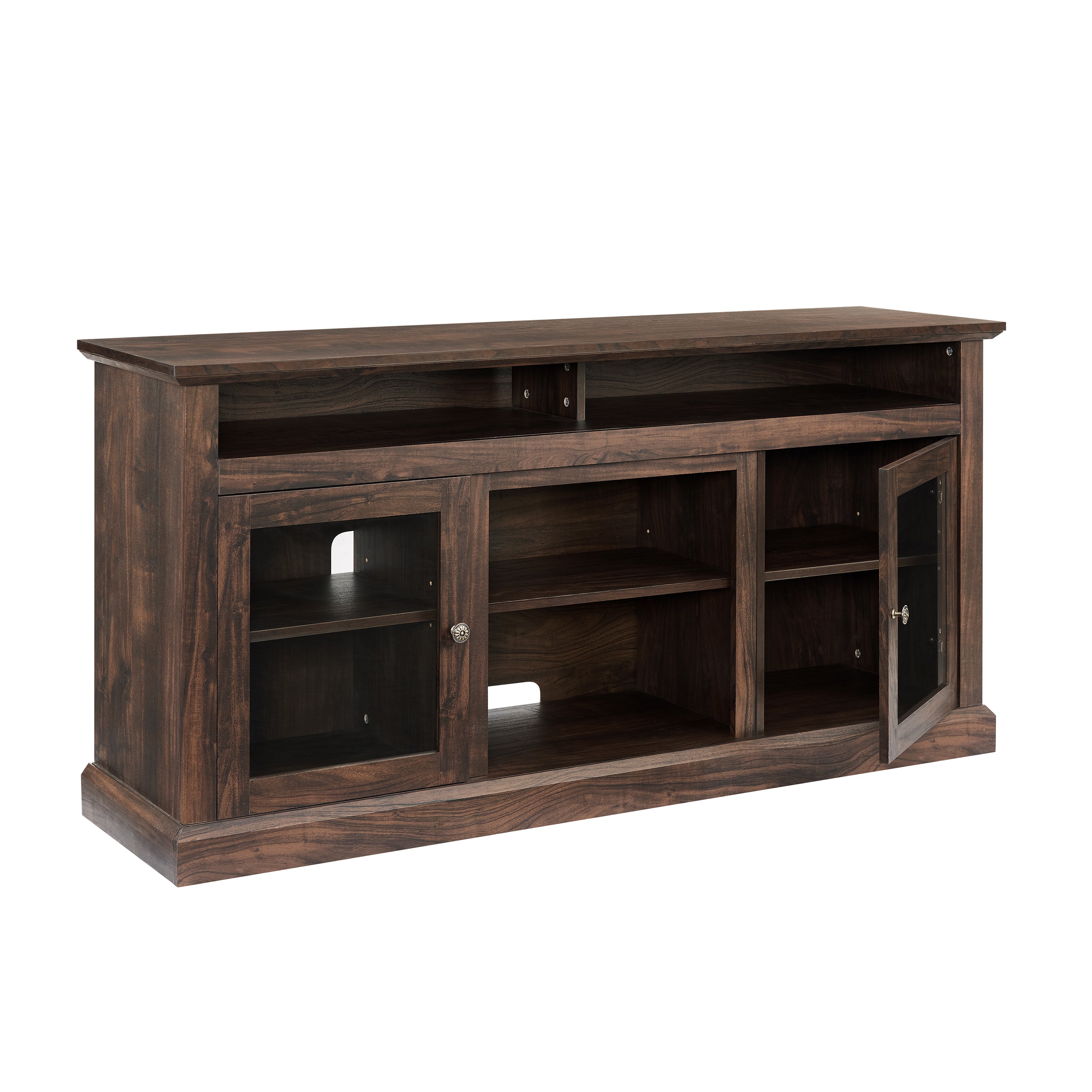 Bozeman 60" Modern Farmhouse TV Stand with Glass Doors and Open Storage