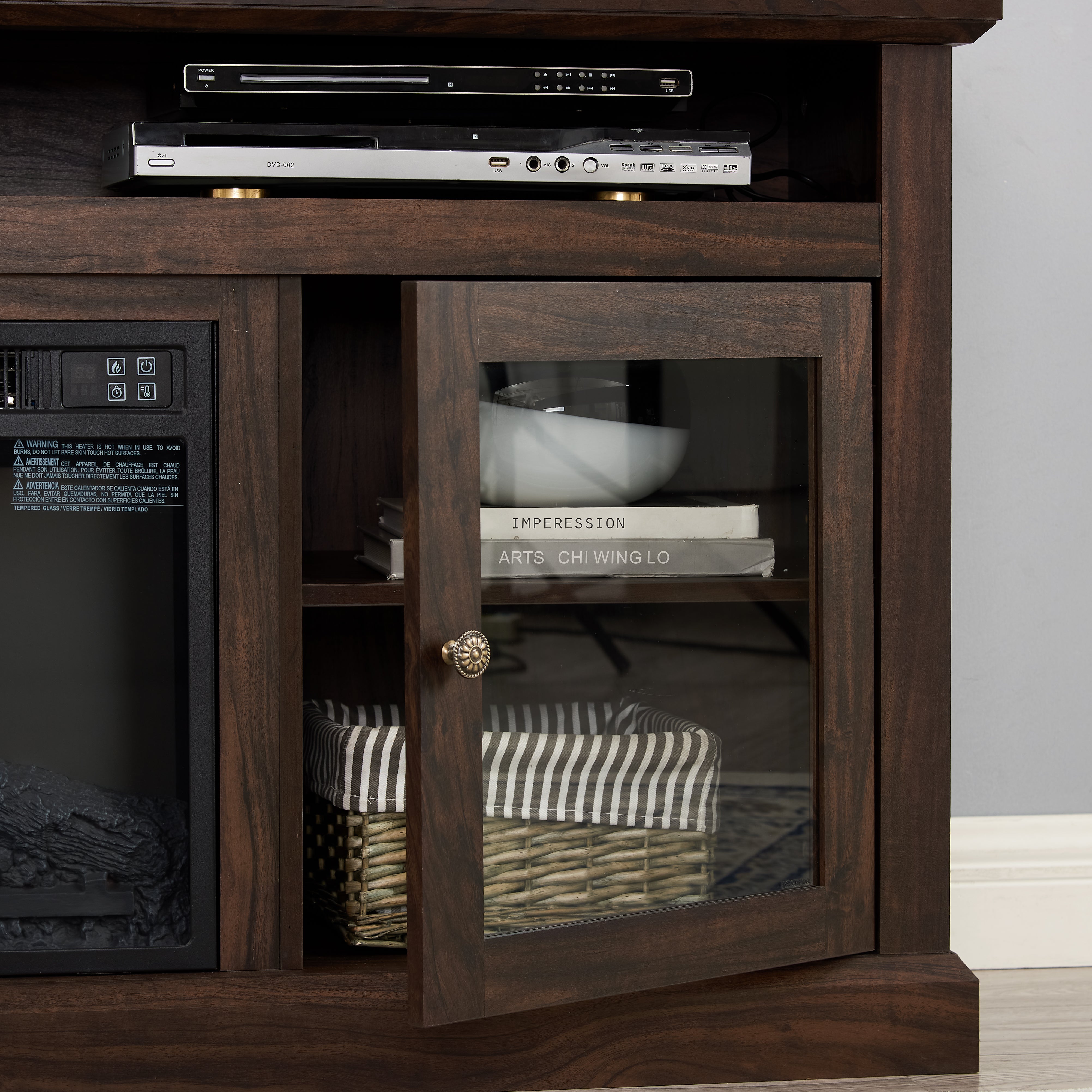 Bozeman 60" Modern Farmhouse TV Stand with Glass Doors and Open Storage
