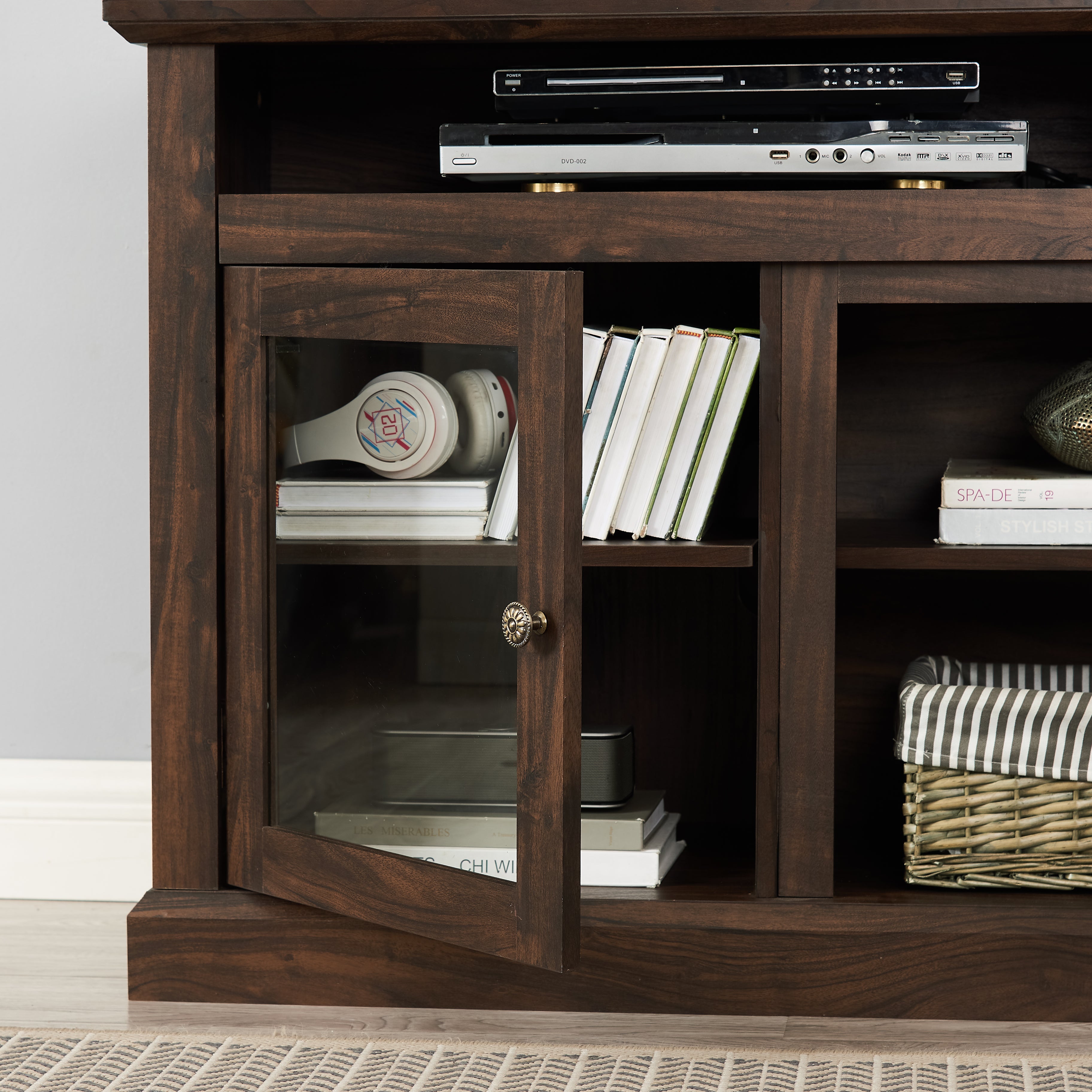 Bozeman 60" Modern Farmhouse TV Stand with Glass Doors and Open Storage