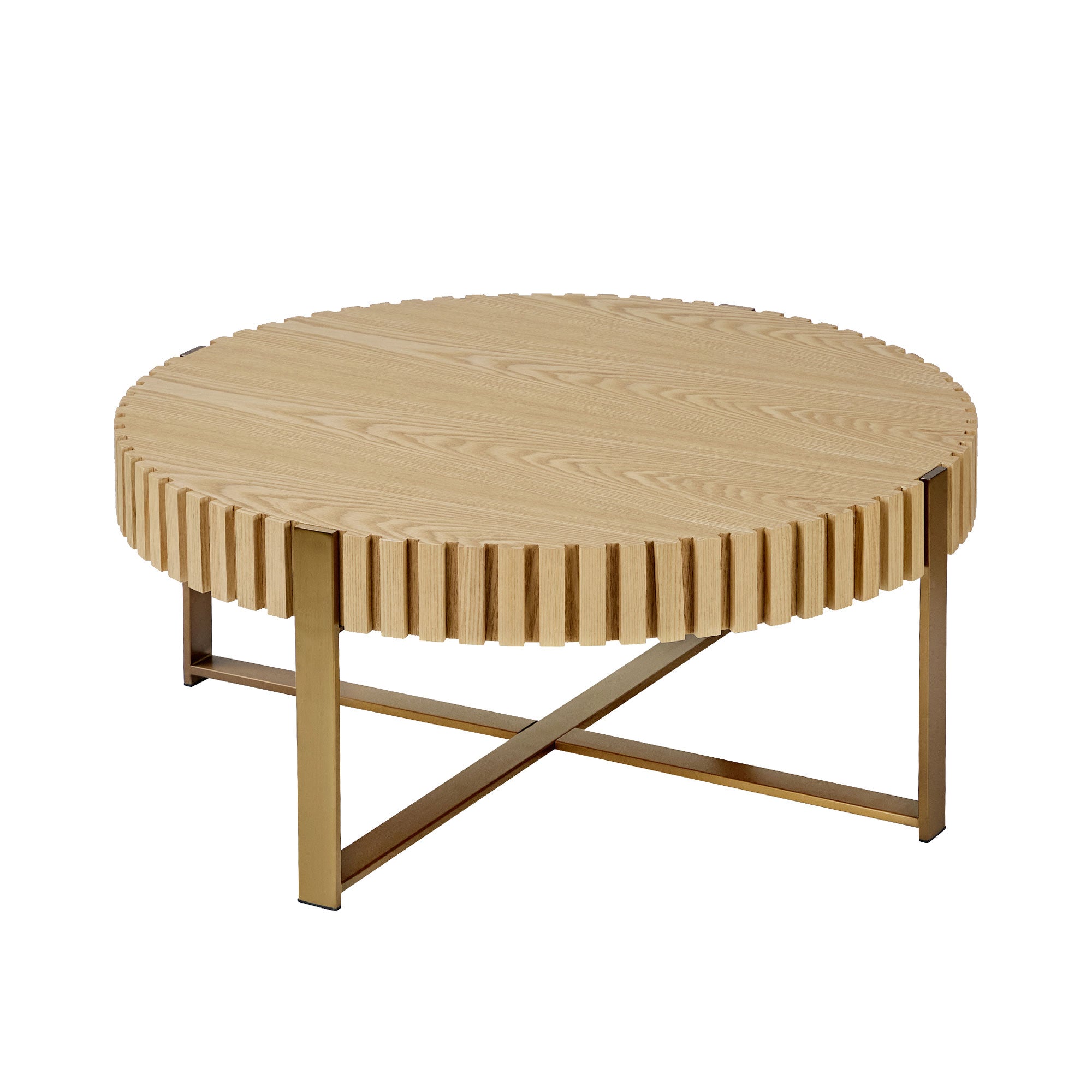Brest 31.5" Round Coffee Table with Fluted Edge and Metal Base