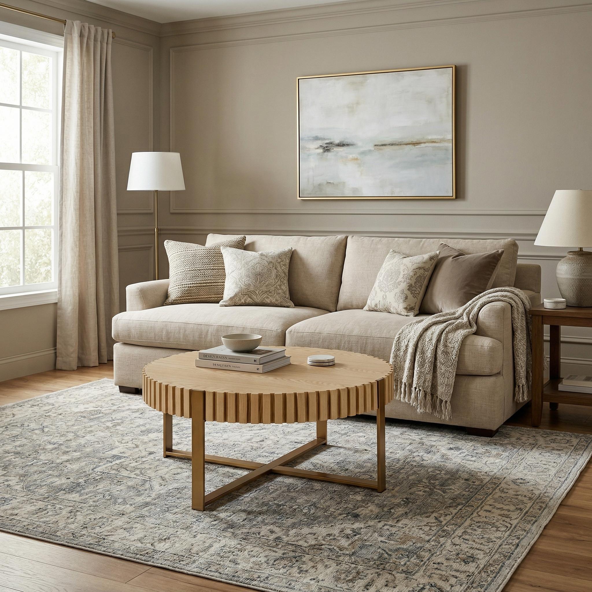 Brest 31.5" Round Coffee Table with Fluted Edge and Metal Base