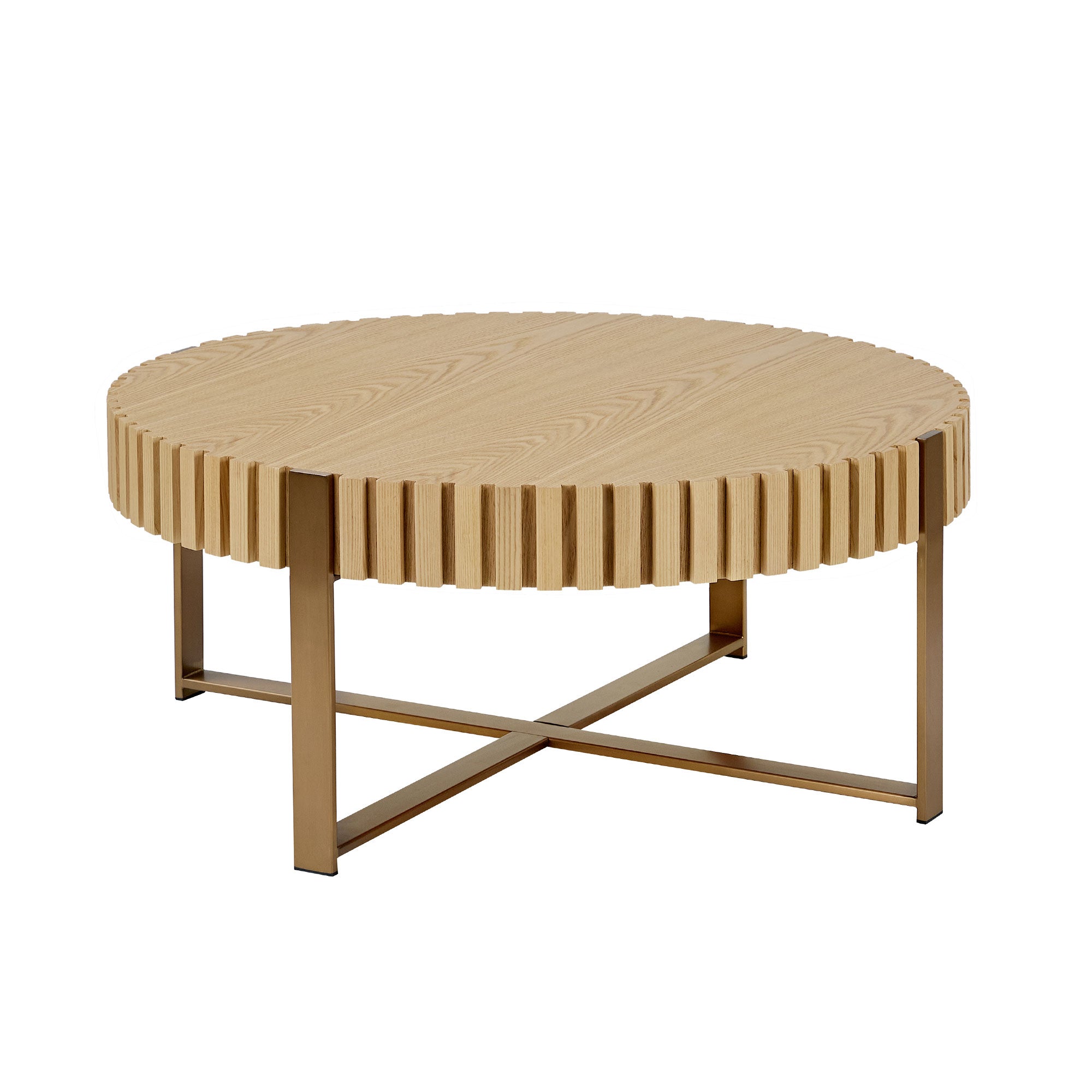 Brest 31.5" Round Coffee Table with Fluted Edge and Metal Base