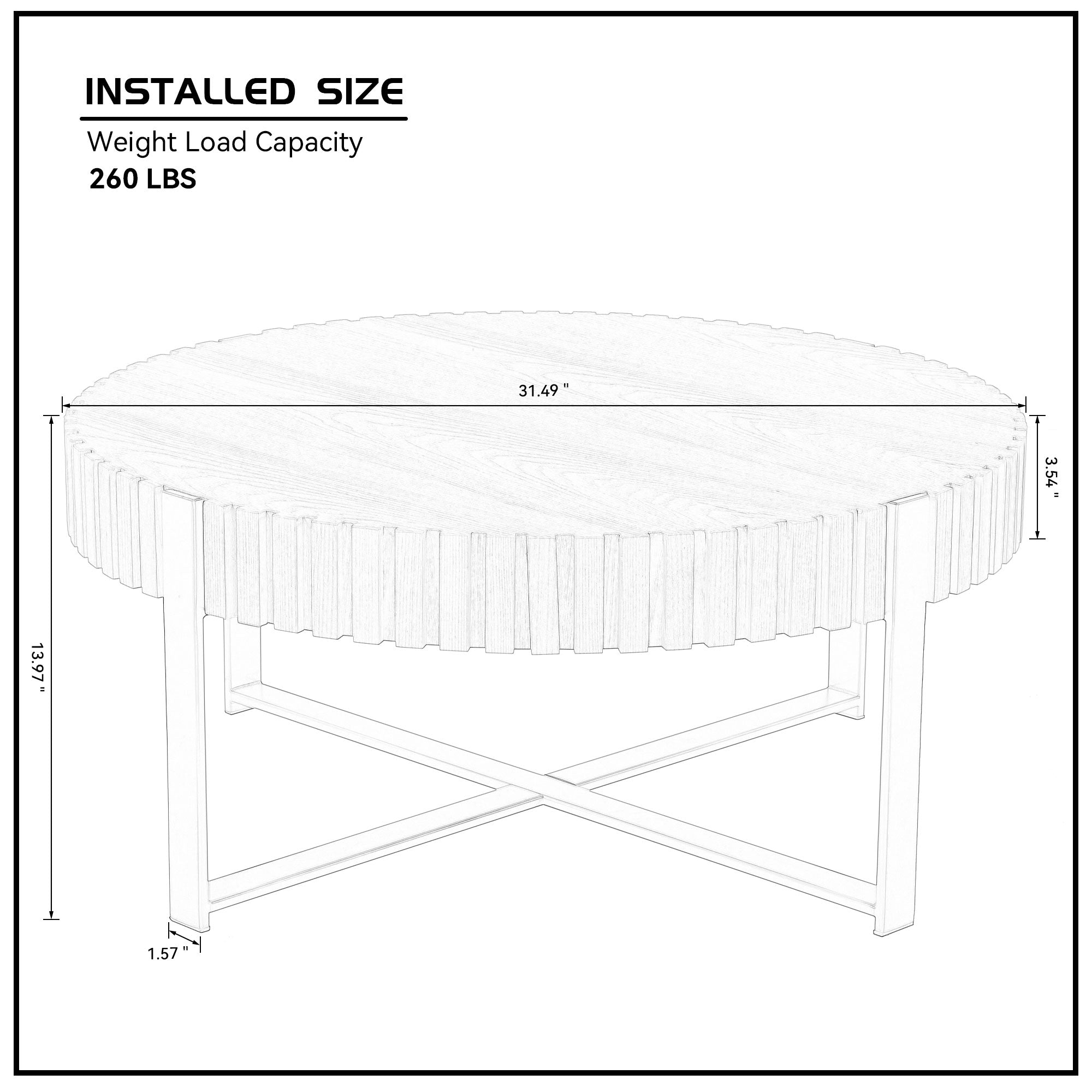 Brest 31.5" Round Coffee Table with Fluted Edge and Metal Base