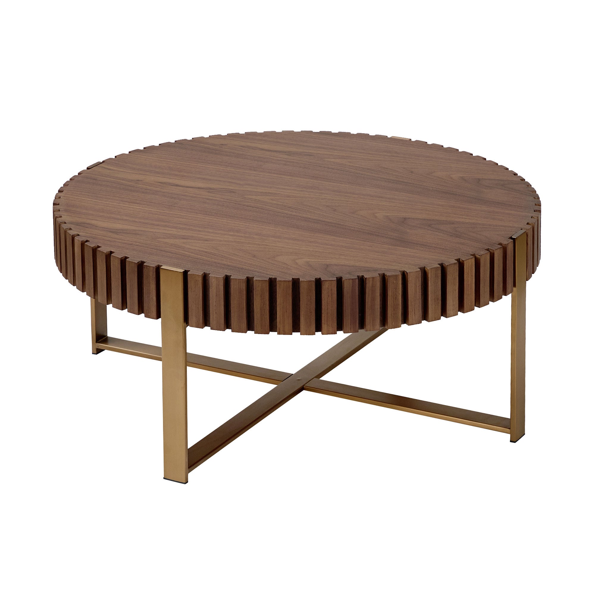 Brest 31.5" Round Coffee Table with Fluted Edge and Metal Base