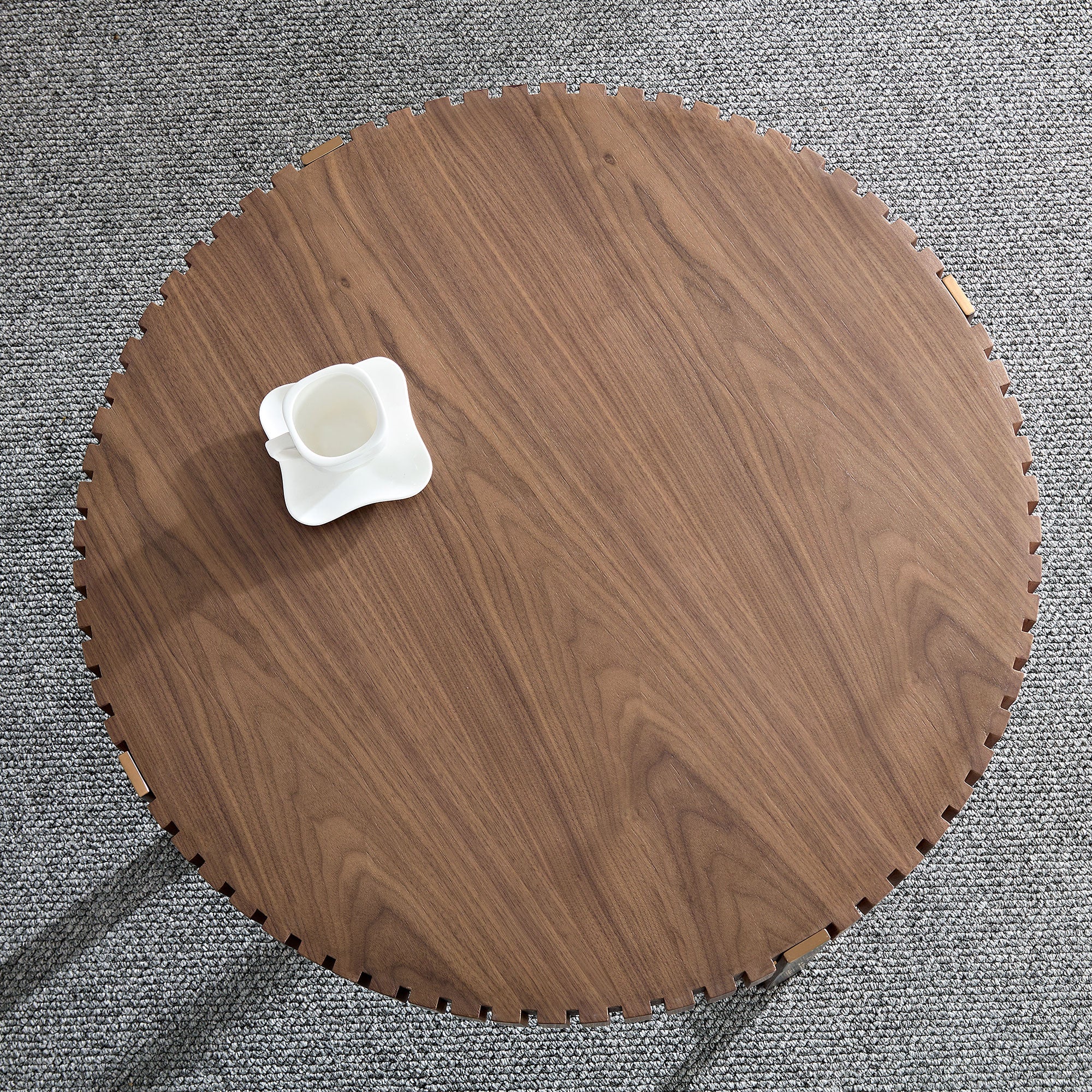 Brest 31.5" Round Coffee Table with Fluted Edge and Metal Base