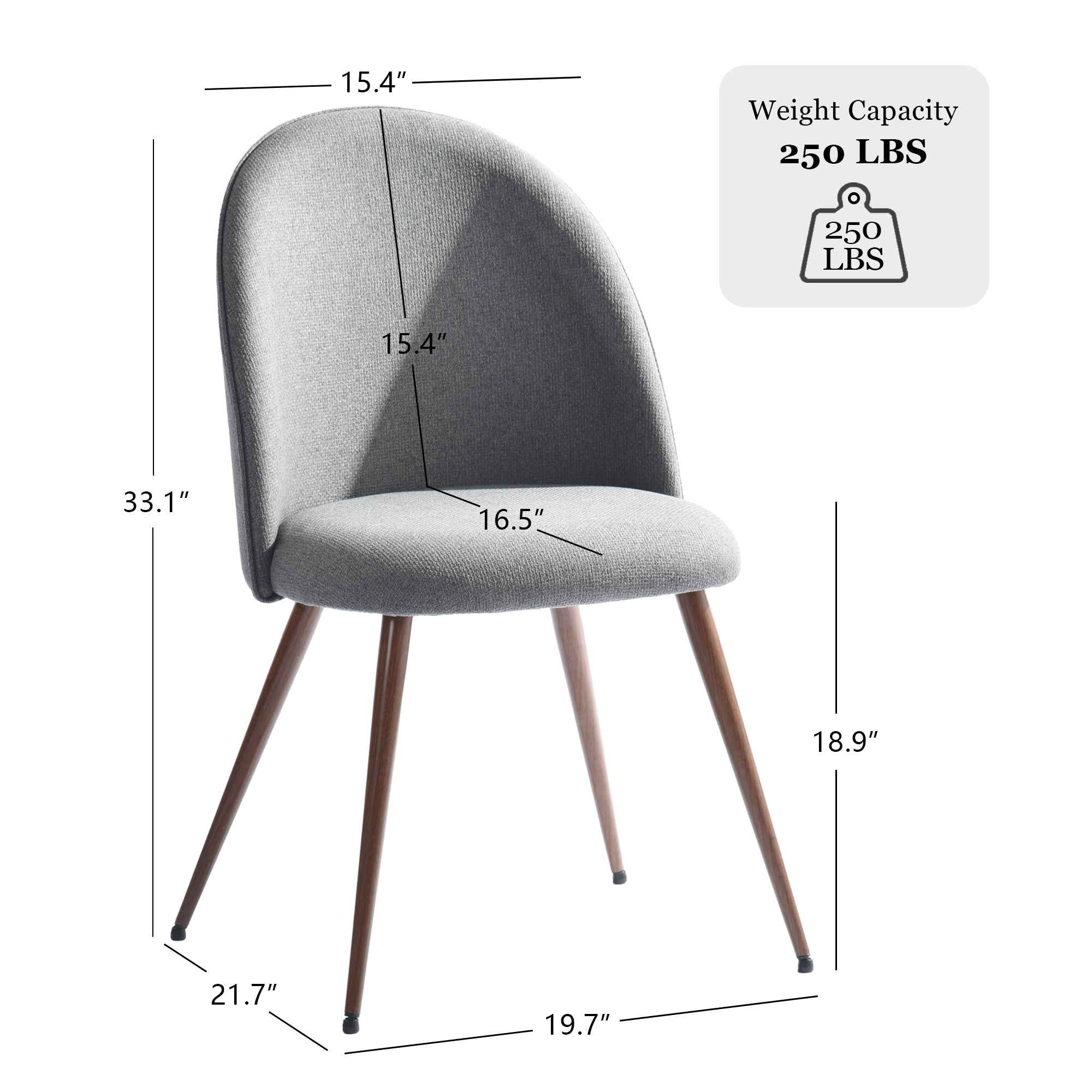 Homy Casa Lancelot 7PC Dining Set 63" Table with 6 Haven Grey Fabric Chairs Walnut Legs