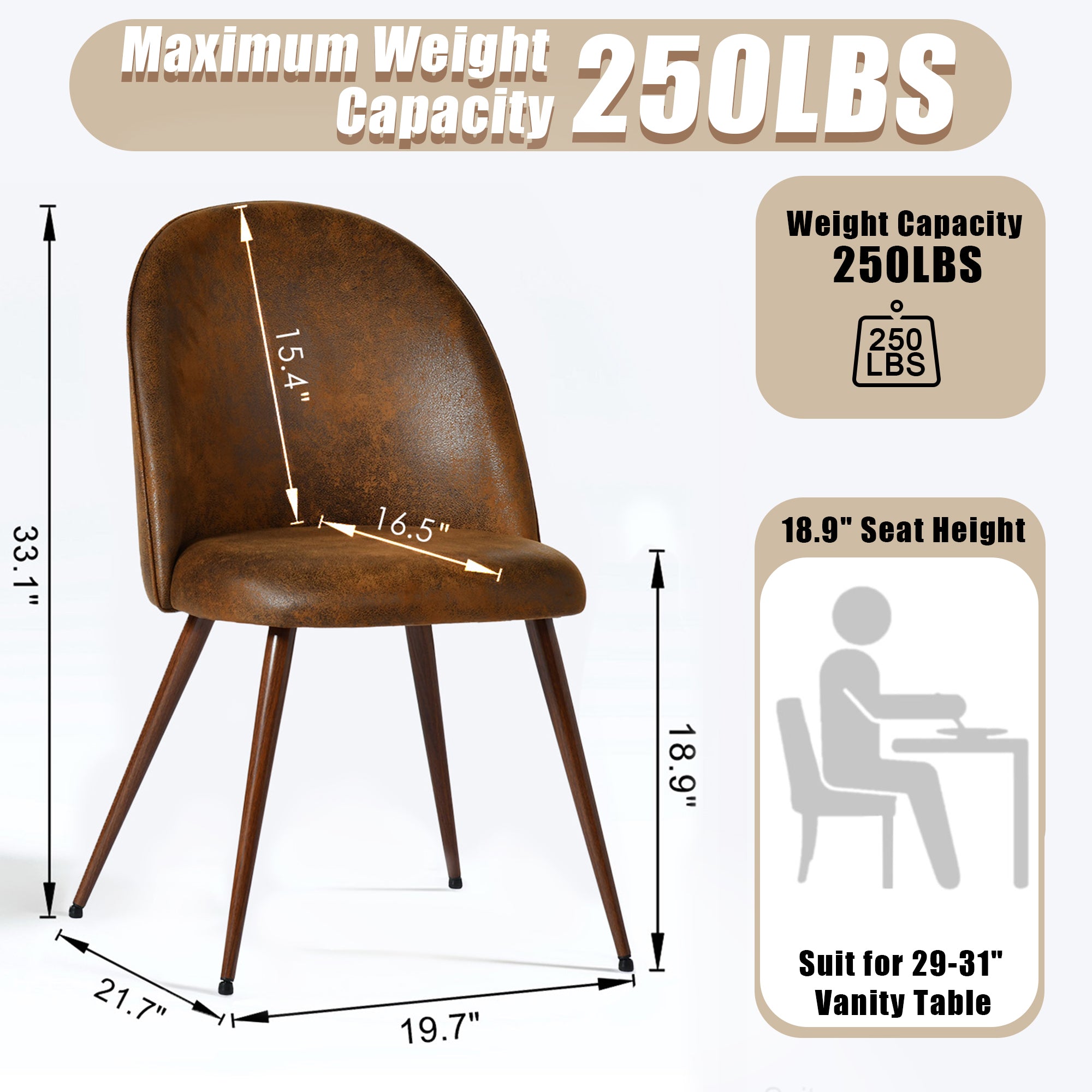 Homy Casa Sorian + Haven 5PC Dining Set 63" Table with 4 Suede Brown Upholstered Chairs Walnut Finish