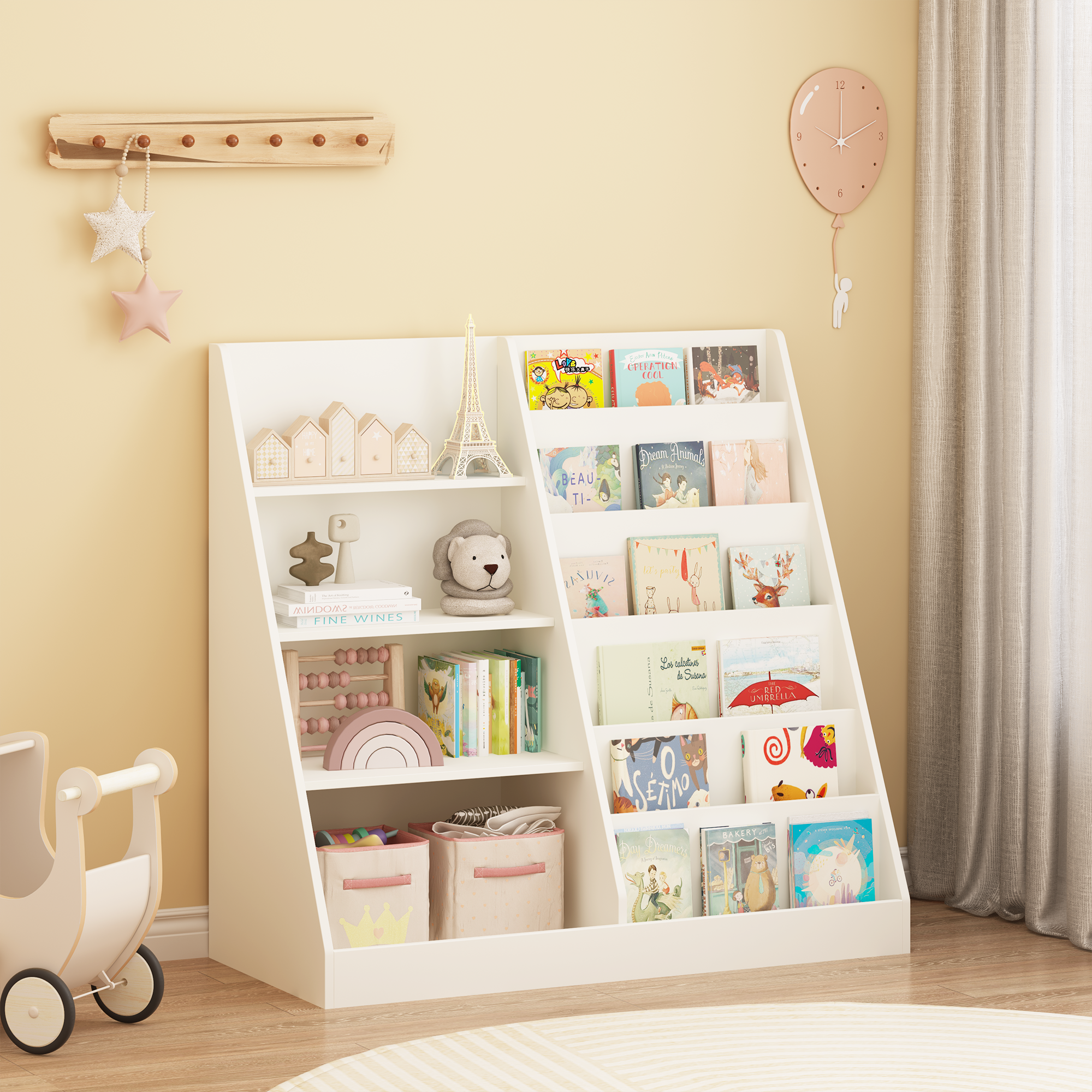 Bunny 35" Low Bookshelf with Display Shelves and Storage