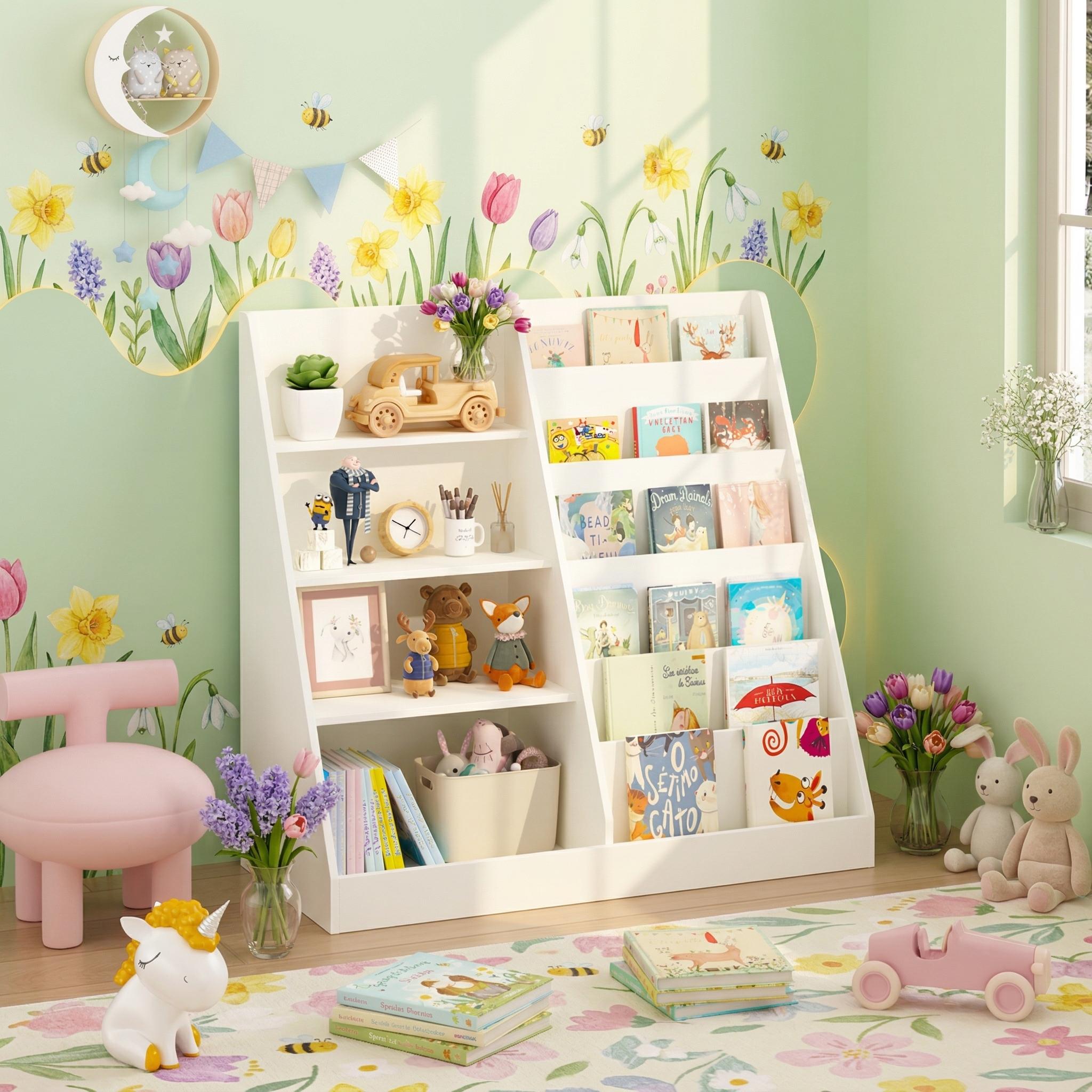 Bunny 35" Low Bookshelf with Display Shelves and Storage