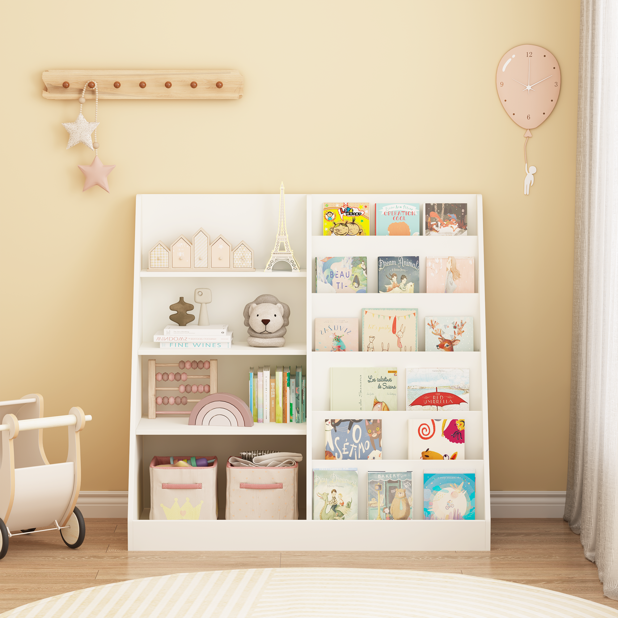 Bunny 35" Low Bookshelf with Display Shelves and Storage