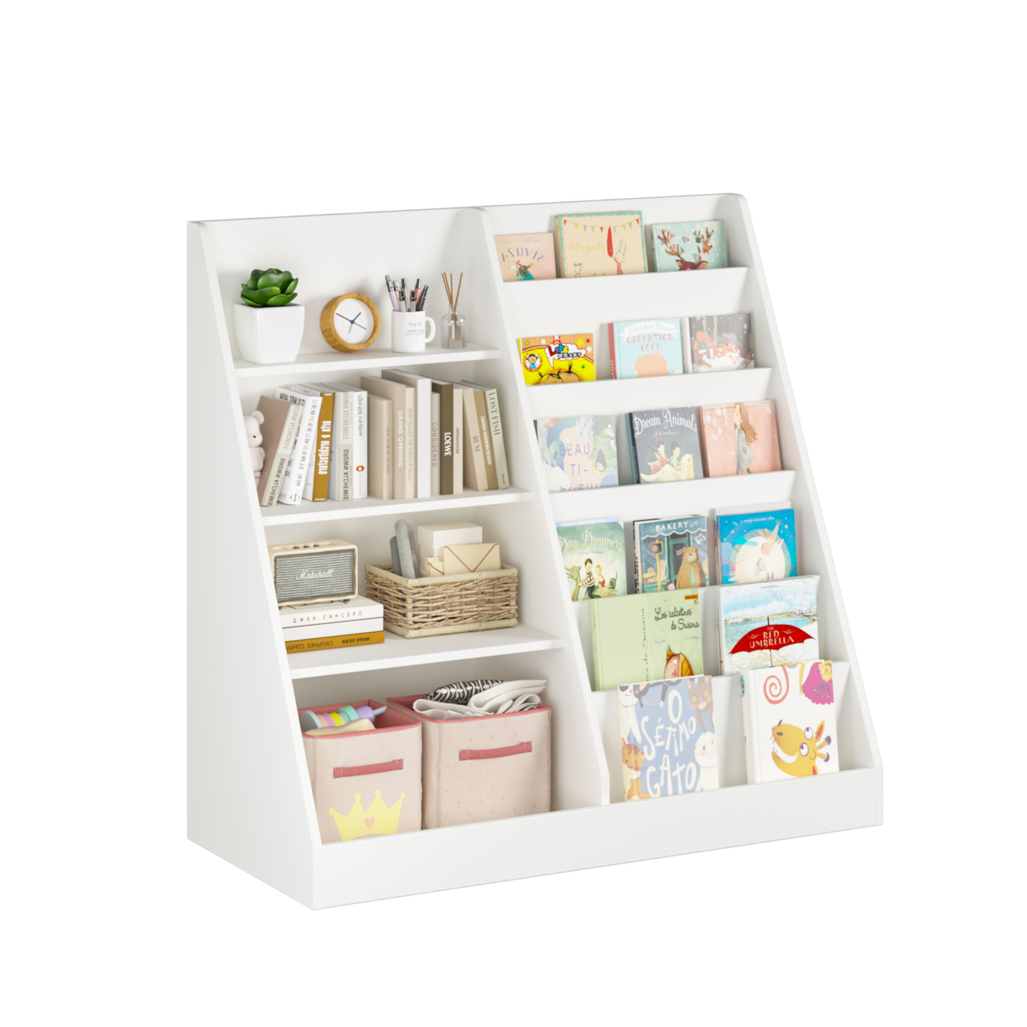 Bunny 35" Low Bookshelf with Display Shelves and Storage