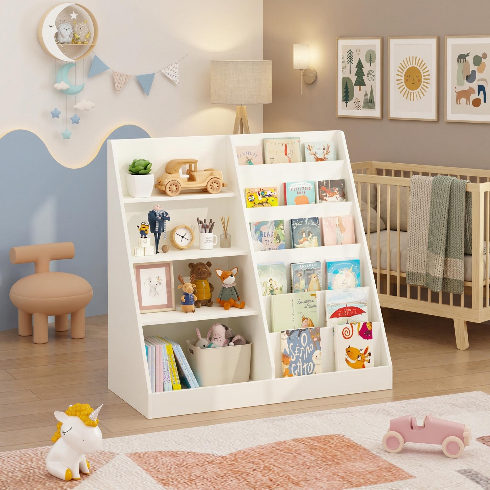 Bunny 35" Low Bookshelf with Display Shelves and Storage