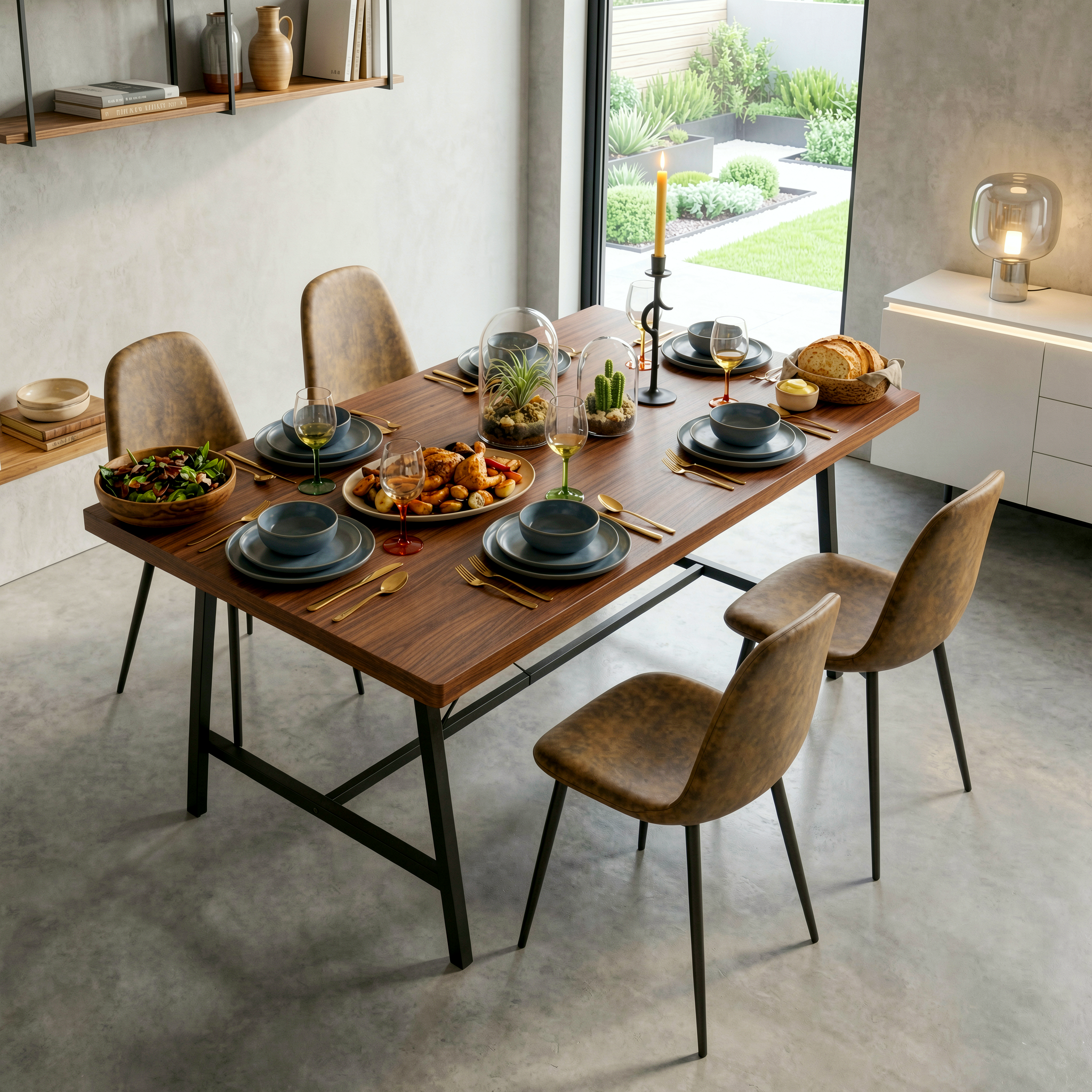FORS Industrial MDF Dining Table 63" x 35" Modern Crimson