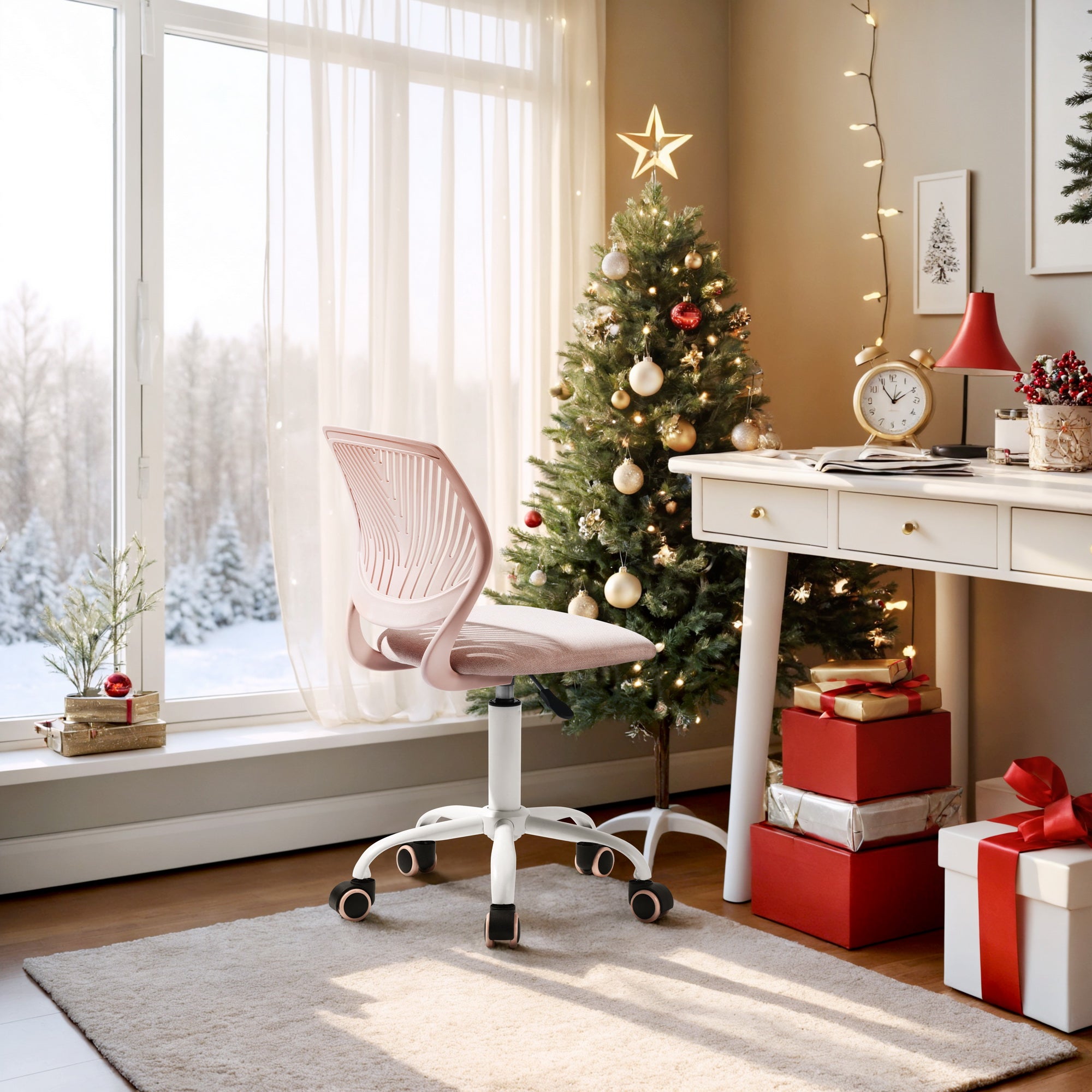 Homy Casa Carnation Morandi Pink Fabric Desk Chair