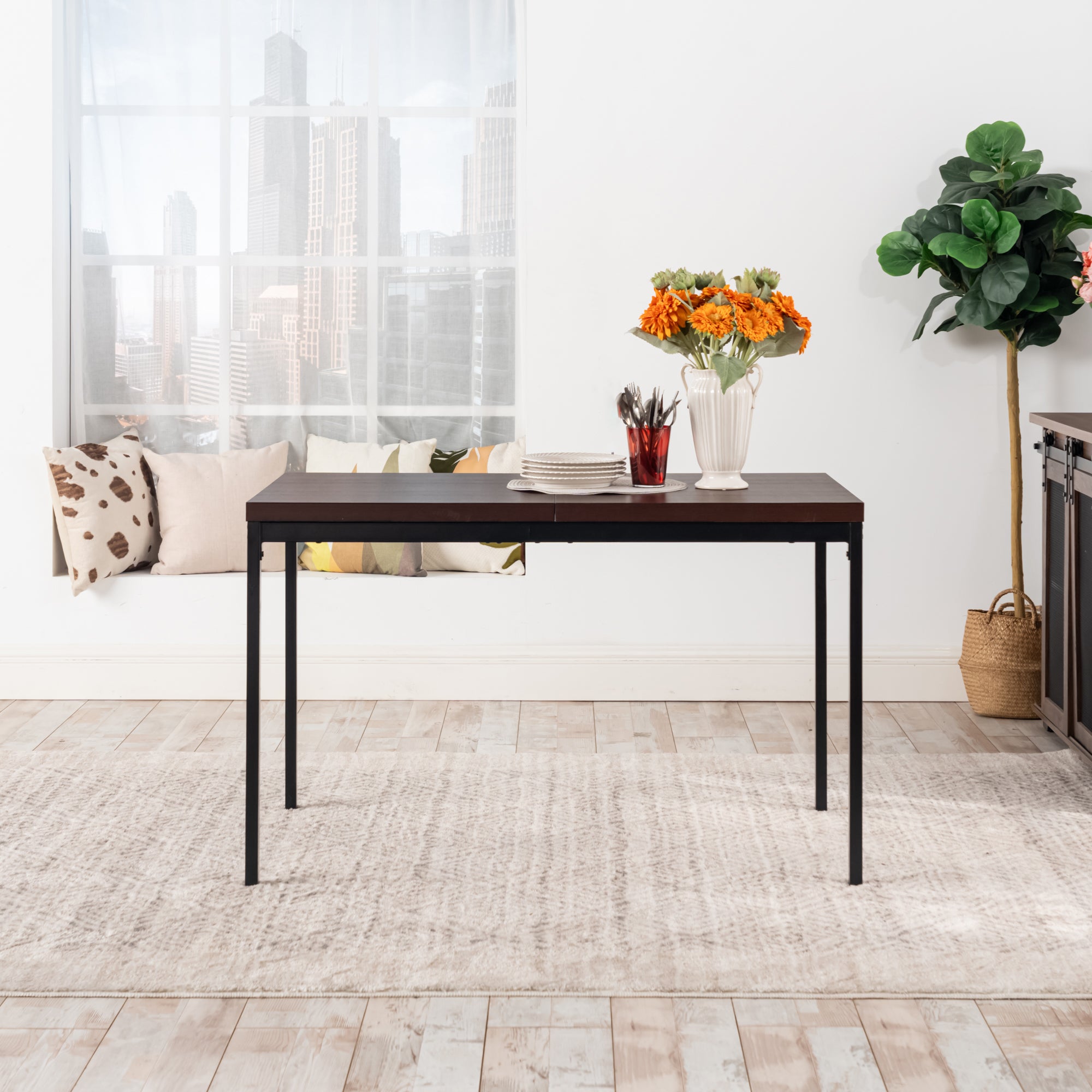 Cajon Modern Dining Table with Honeycomb Core Top and Square Tube Frame