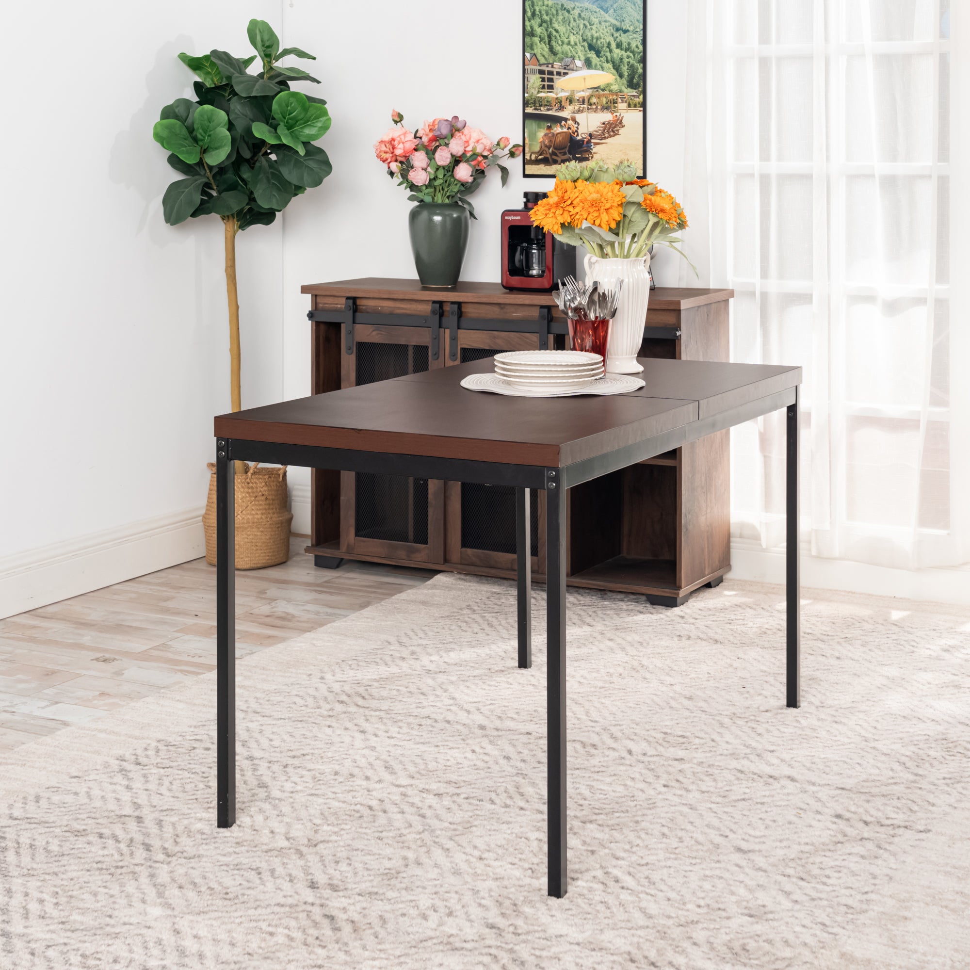 Cajon Modern Dining Table with Honeycomb Core Top and Square Tube Frame
