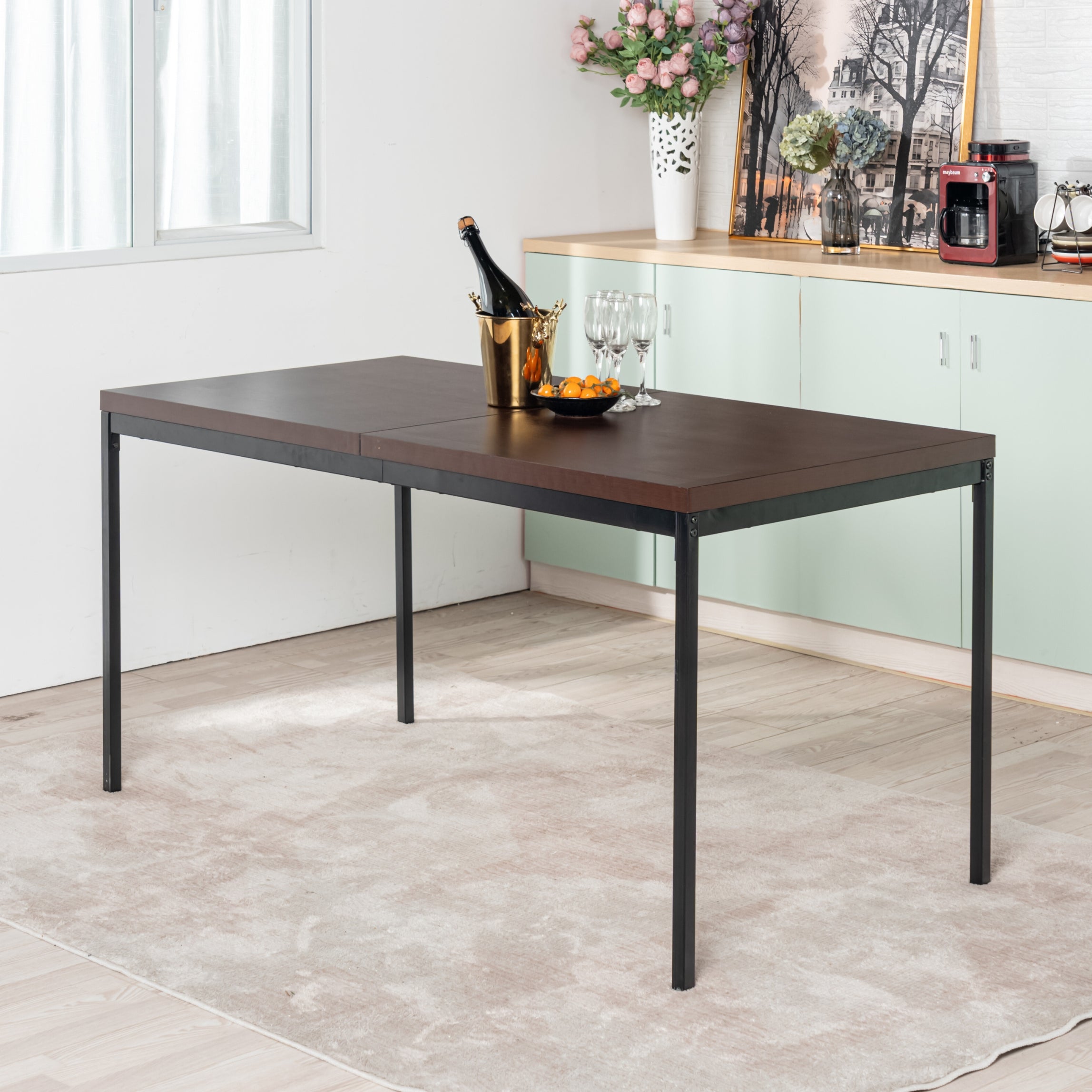 Cajon Modern Dining Table with Honeycomb Core Top and Square Tube Frame