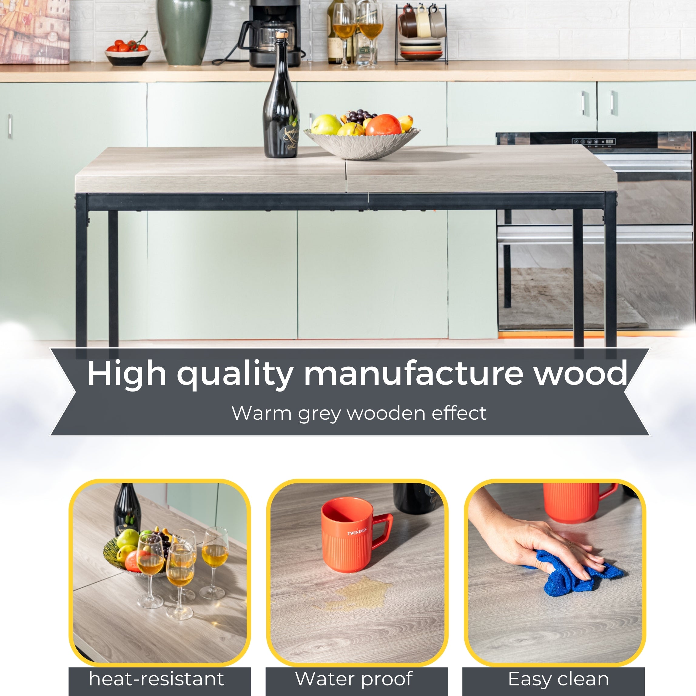 Cajon Modern Dining Table with Honeycomb Core Top and Square Tube Frame