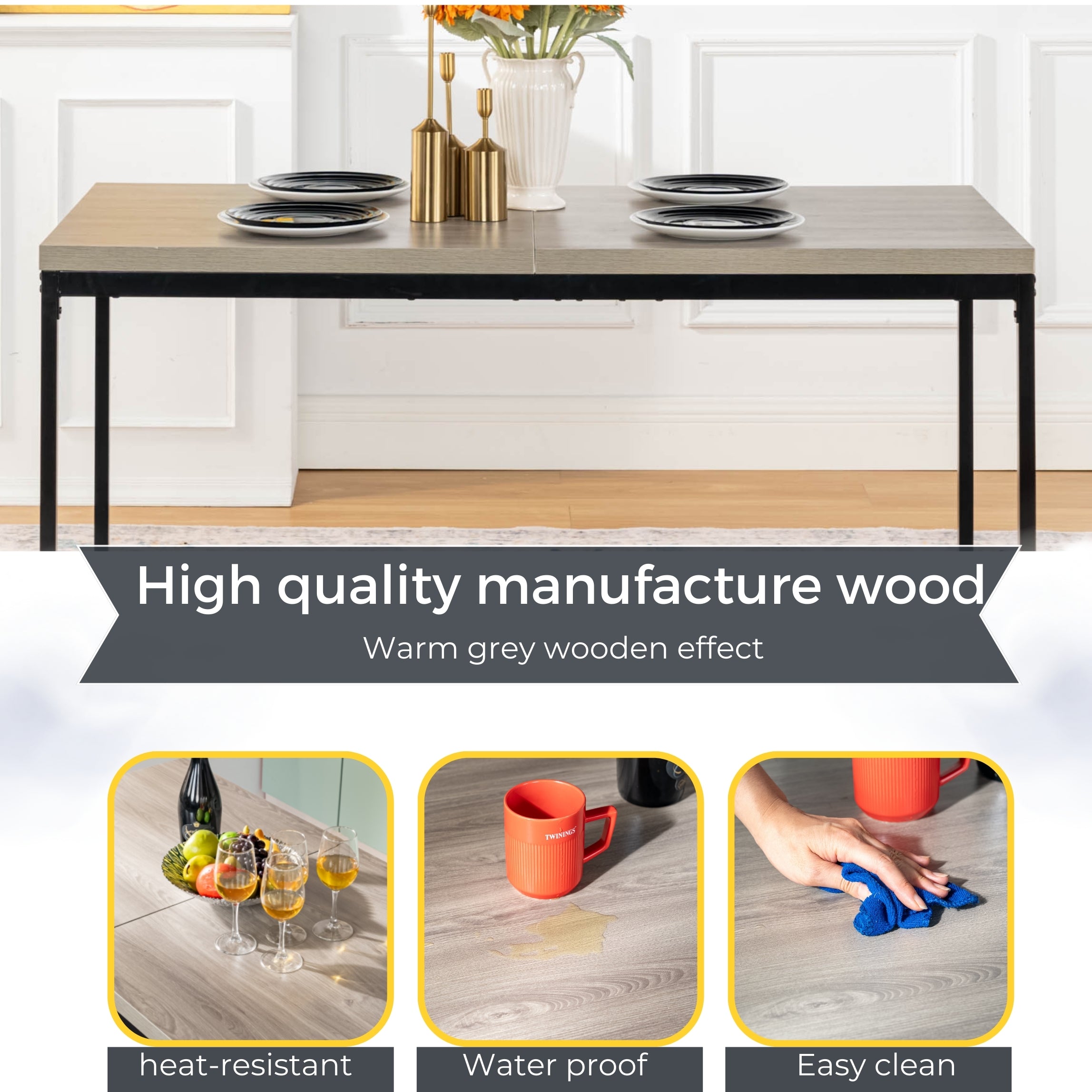 Cajon Modern Dining Table with Honeycomb Core Top and Square Tube Frame