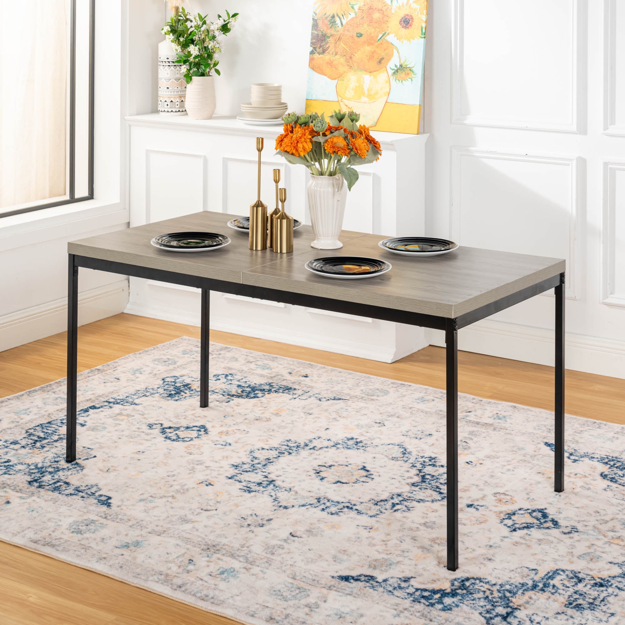 Cajon Modern Dining Table with Honeycomb Core Top and Square Tube Frame