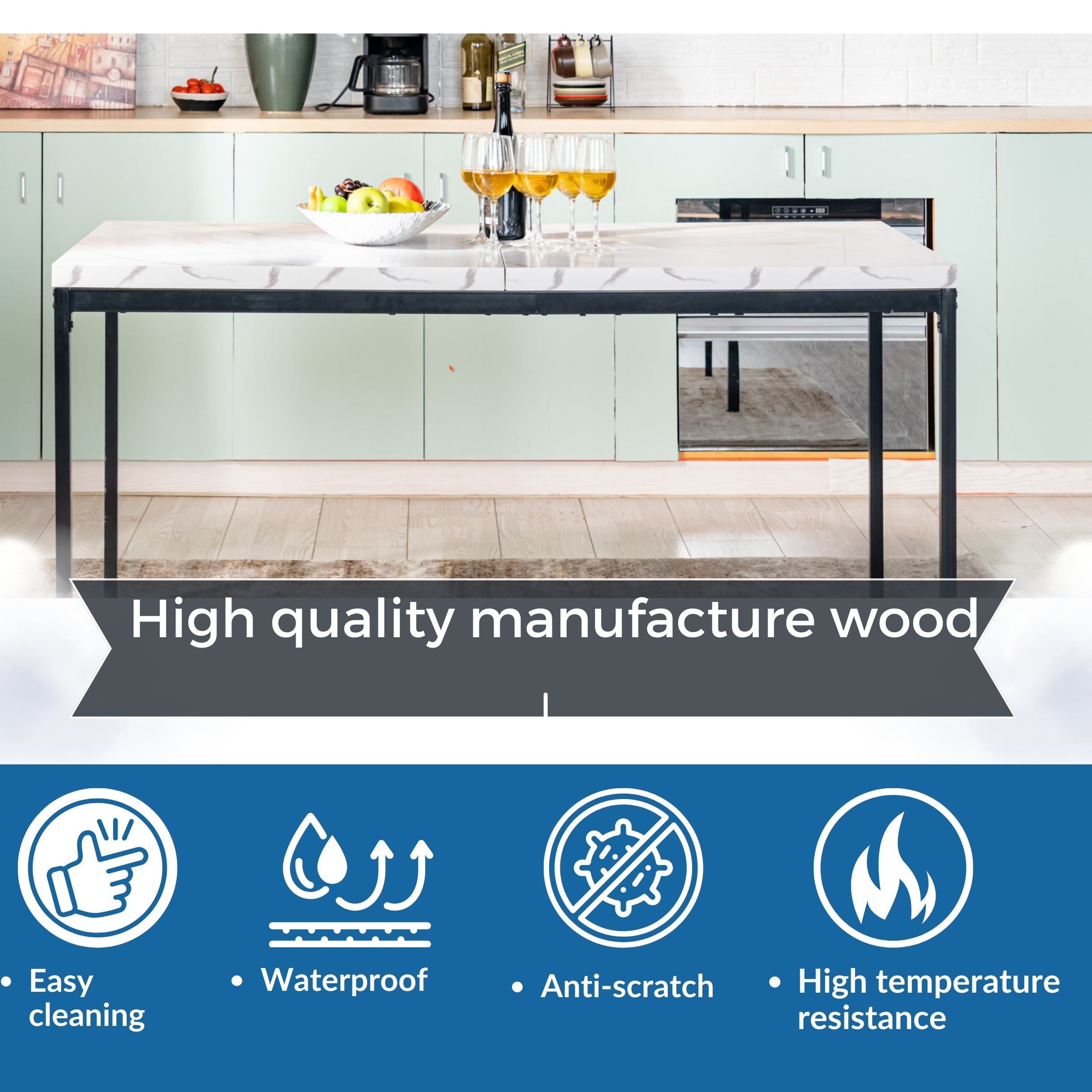 Cajon Modern Dining Table with Honeycomb Core Top and Square Tube Frame