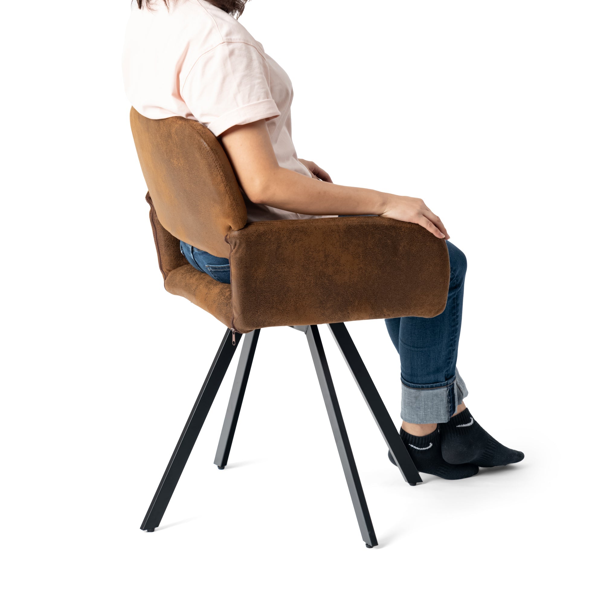 Homy Casa California 2PC Suede Brown Swivel Dining Chair with Black Legs, Open Box