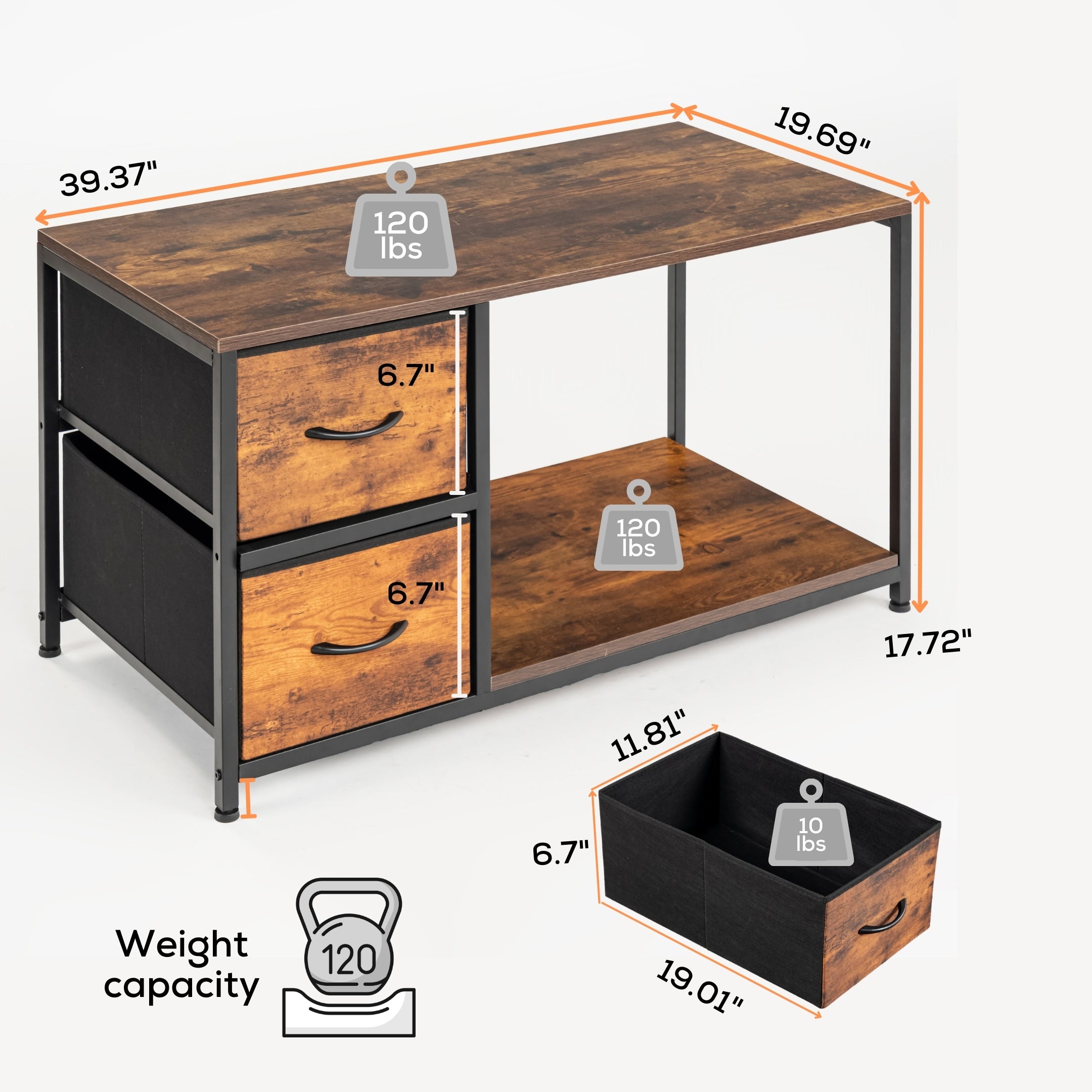 Carlin 39” 2-Tier Vintage Coffee Table with 2 Storage Drawers