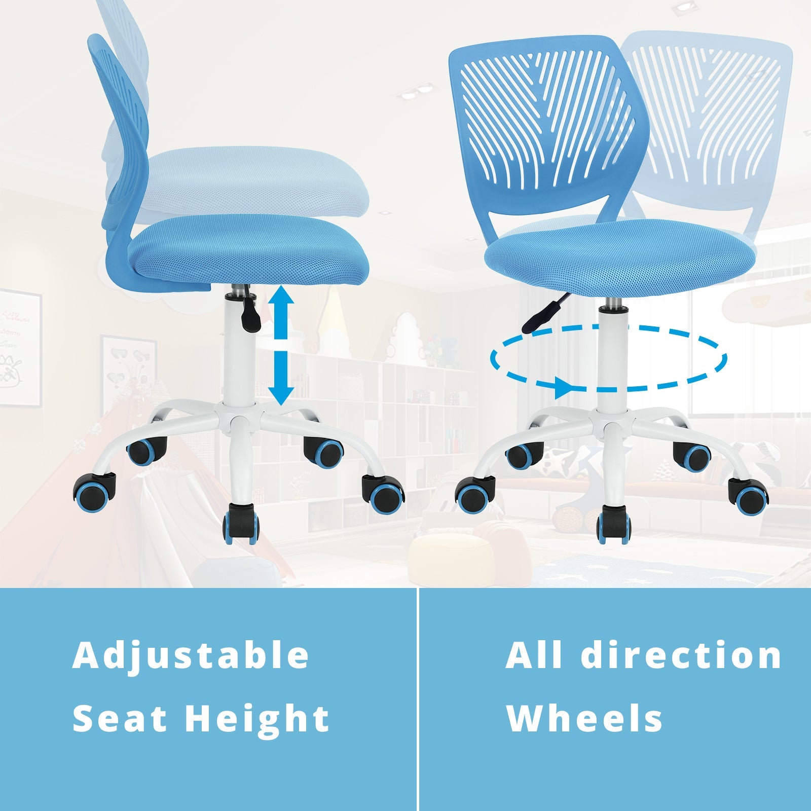 Homy Casa Carnation PP Backrest Office Chair - Stylish & Durable Design, blue