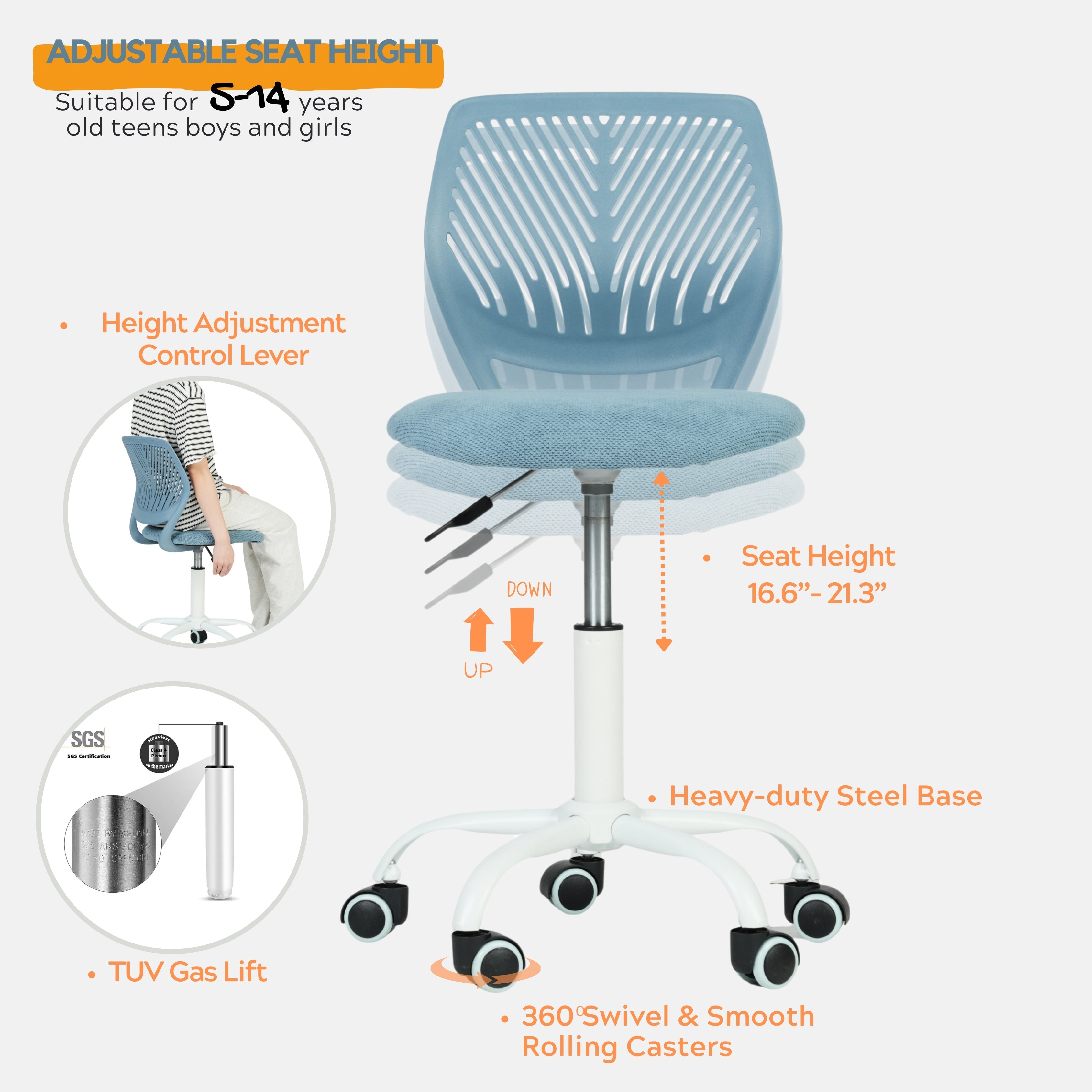 Homy Casa Carnation Morandi Blue Fabric Desk Chair