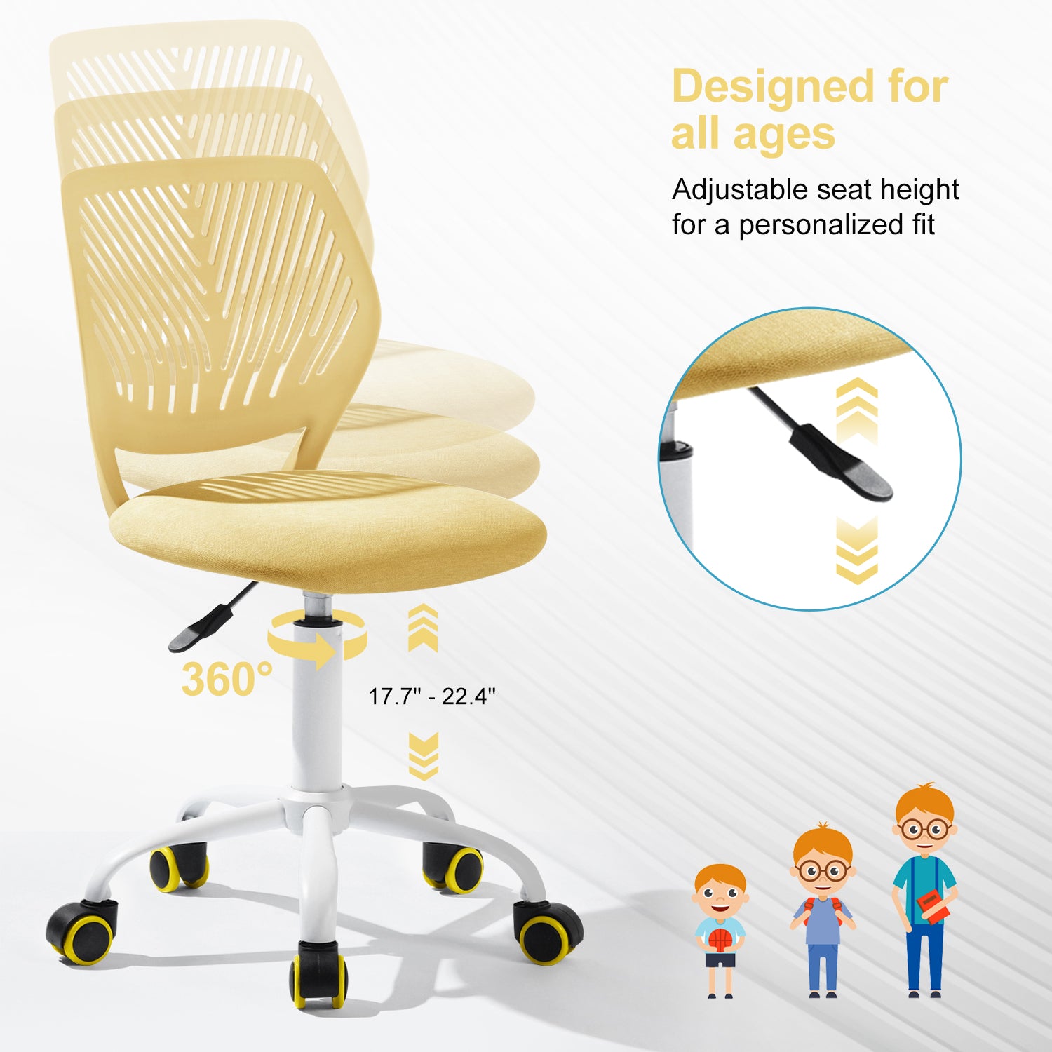 Homy Casa Carnation Yellow Adjustable Fabric Task Chair with PU Casters, Open Box