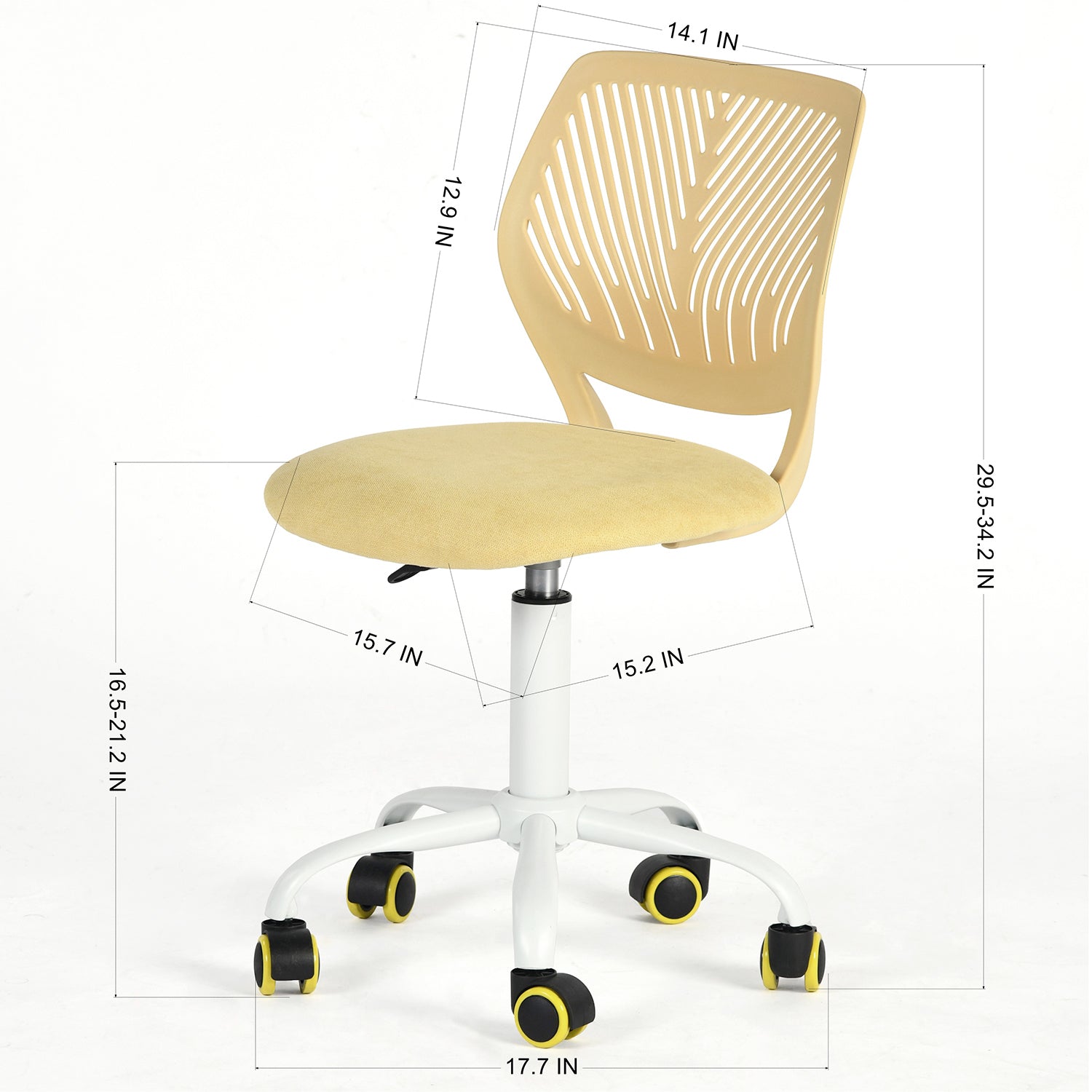 Homy Casa Carnation Yellow Adjustable Fabric Task Chair with PU Casters, Open Box