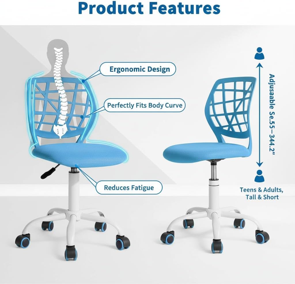 Homy Casa Carnation Stylish Mesh Office Chair with Height Adjustable ,Blue