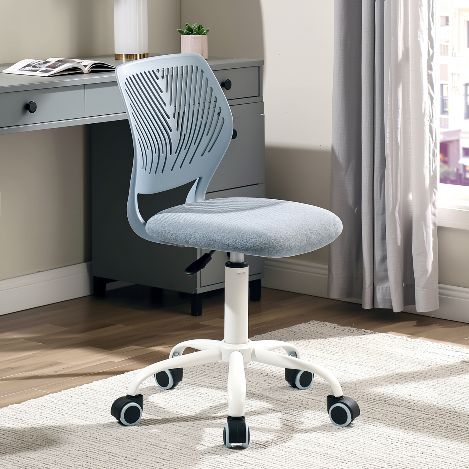 Homy Casa Carnation Morandi Blue Fabric Desk Chair