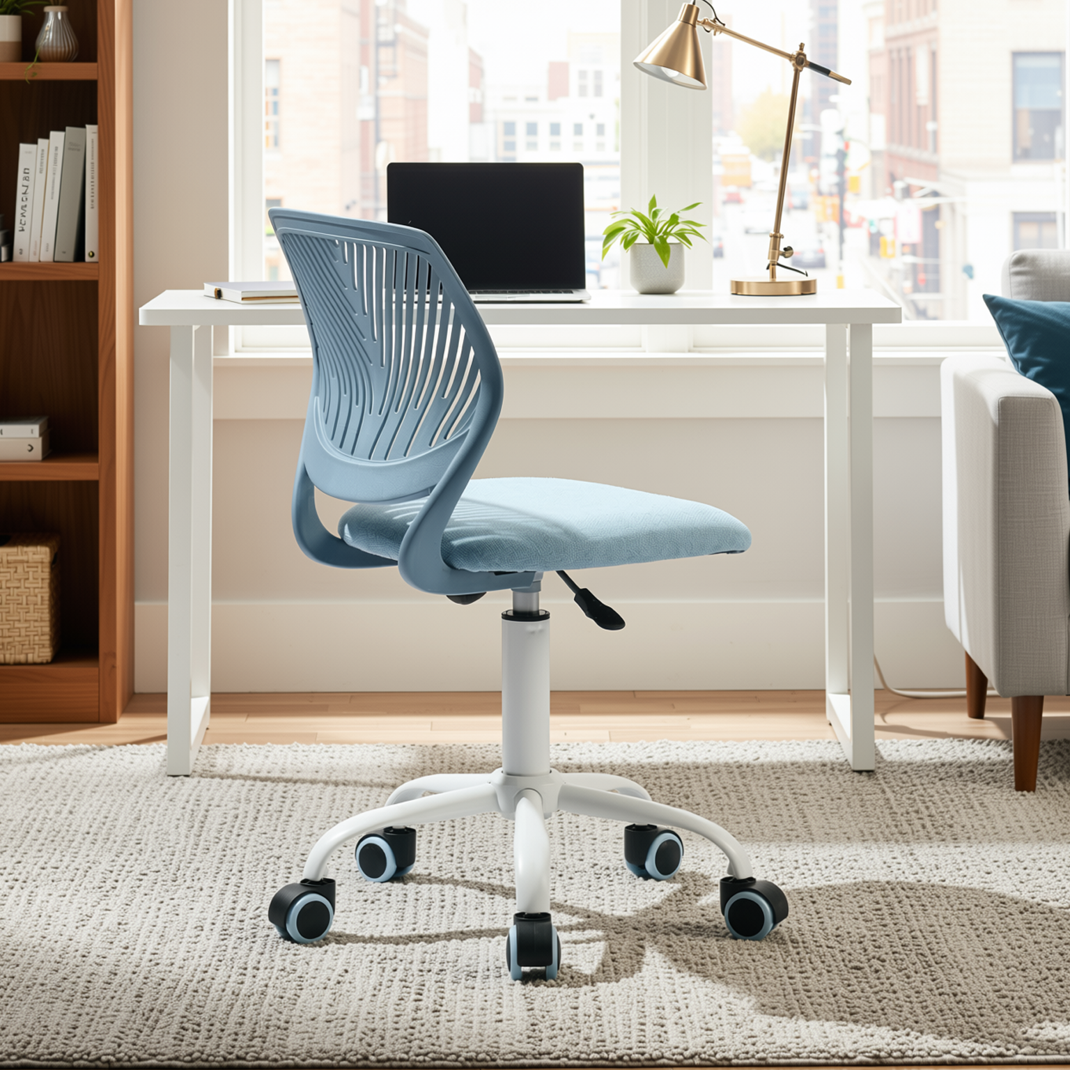 Homy Casa Carnation Morandi Blue Fabric Desk Chair