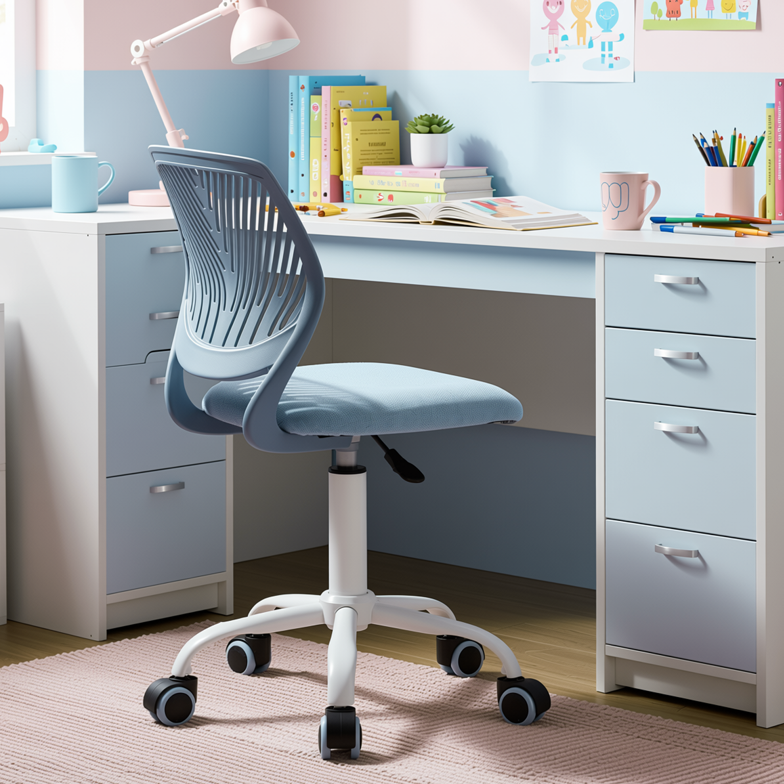 Homy Casa Carnation Morandi Blue Fabric Desk Chair