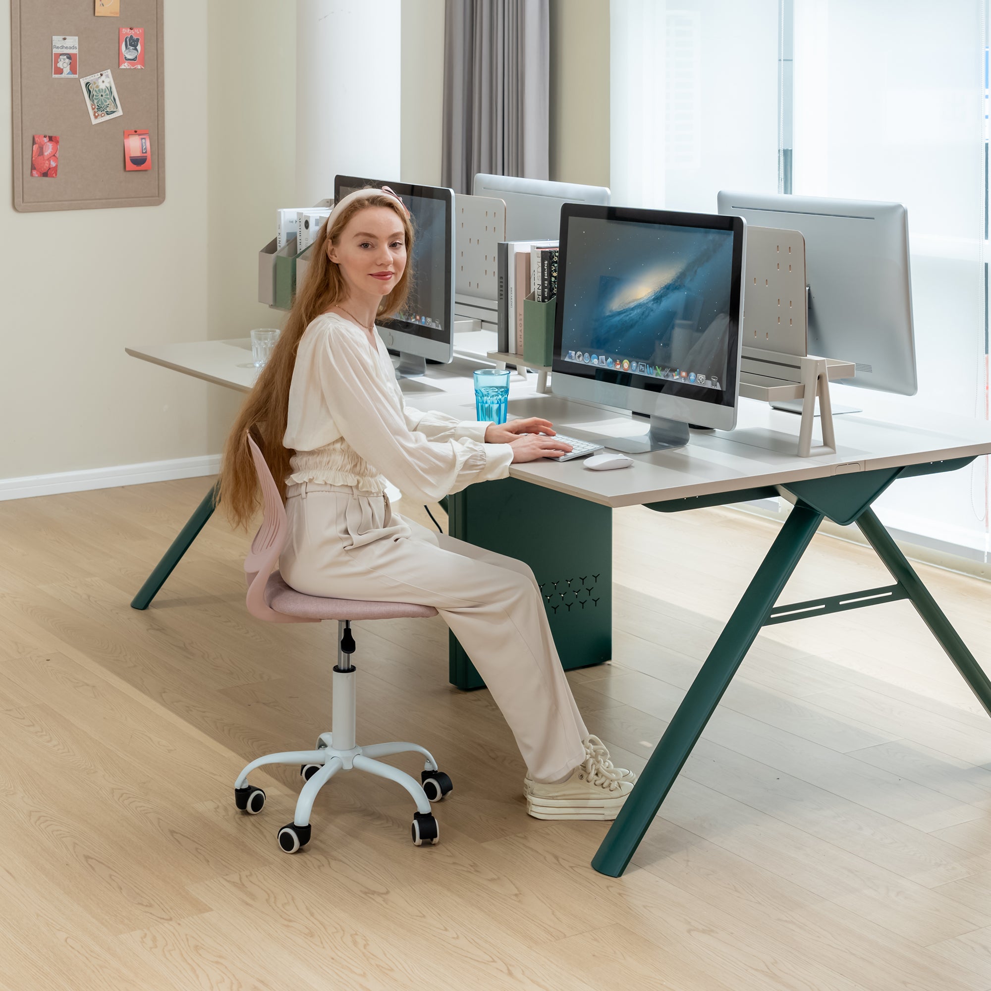 Homy Casa Carnation Morandi Pink Fabric Desk Chair