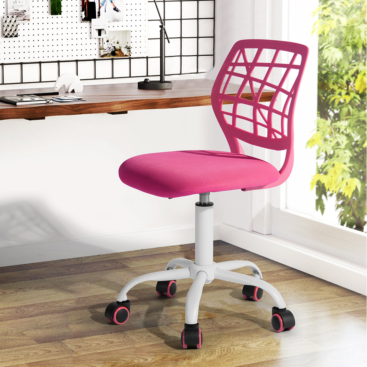 Matera Pink Vanity Set Lighted Mirror Desk with CARNATION Pink Swivel Chair