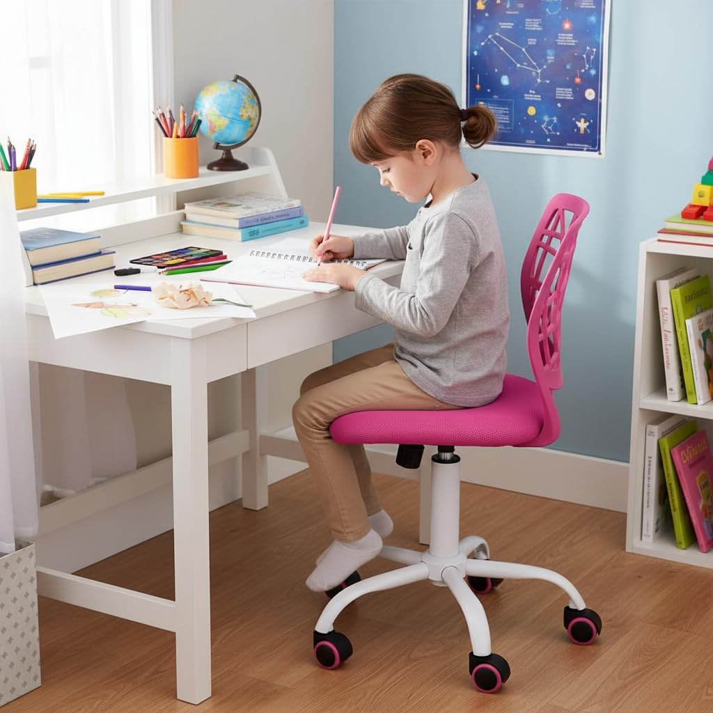 Homy Casa Carnation Pink Stylish Mesh Office Chair with Height Adjustable