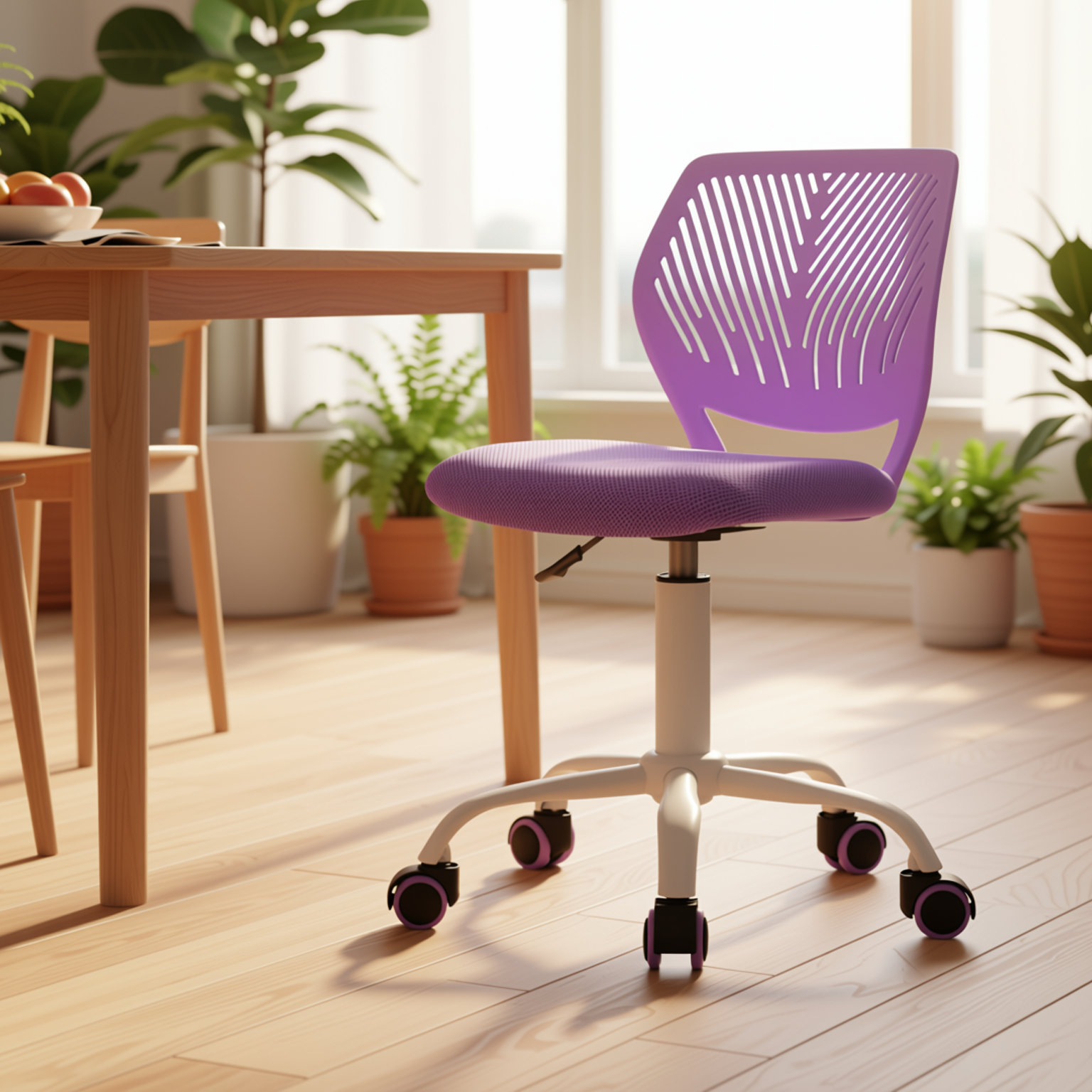 Baseline White Study Table Set with CARNATION Purple Office Chair