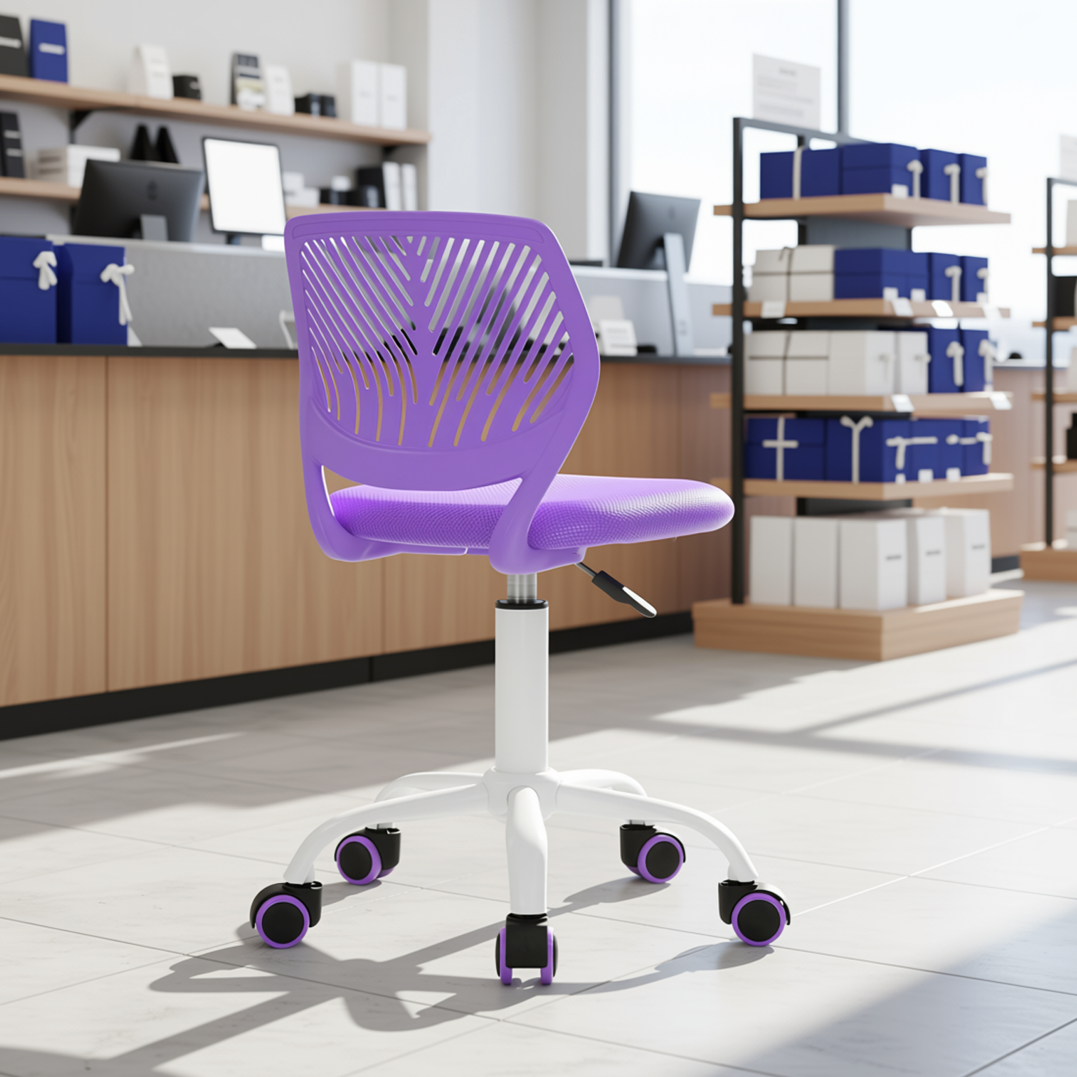 Baseline White Study Table Set with CARNATION Purple Office Chair