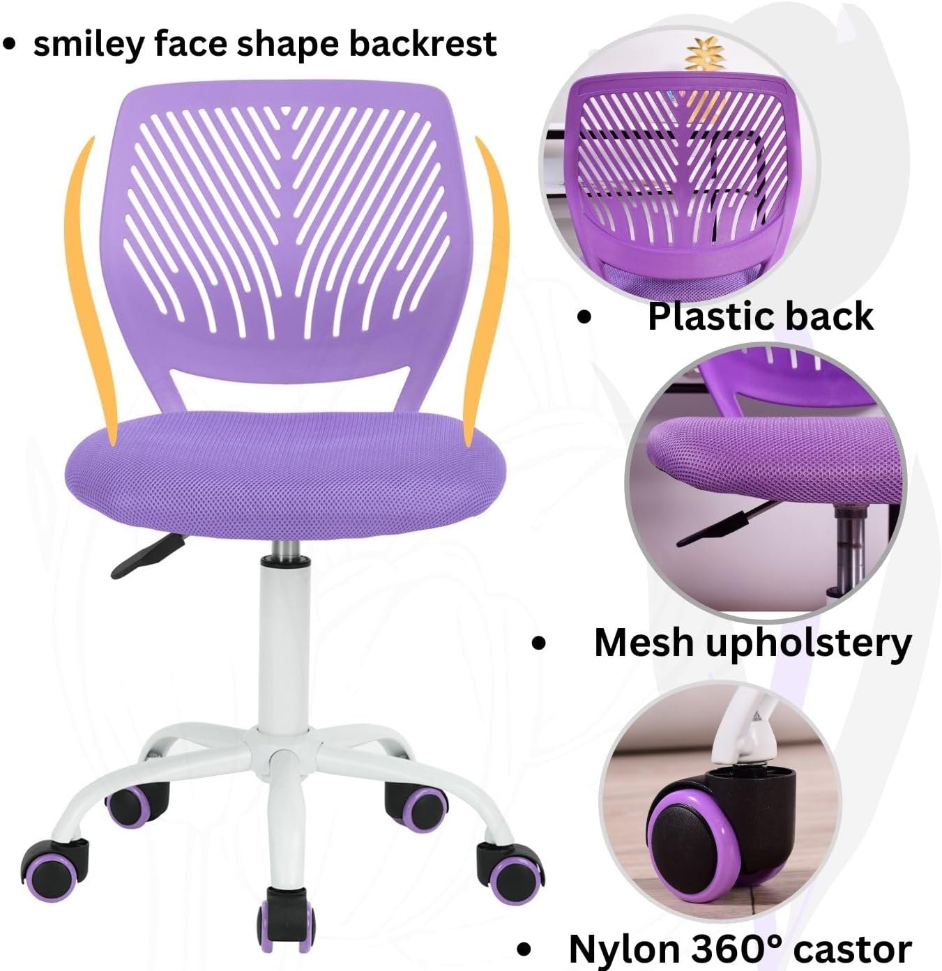 Homy Casa Looney+Carnation Bedroom Vanity Set with Mirror and Purple Office Chair