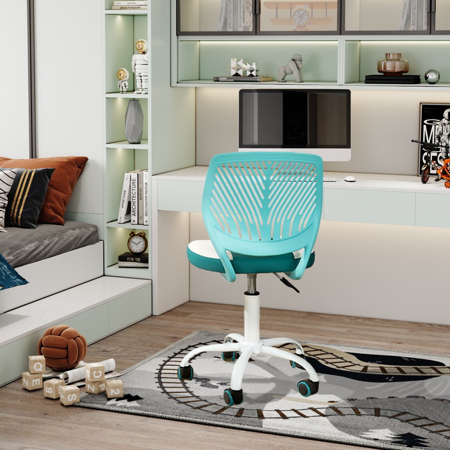 Carnation Ergonomic Study Chair, Faux Leather, Sleek white Frame
