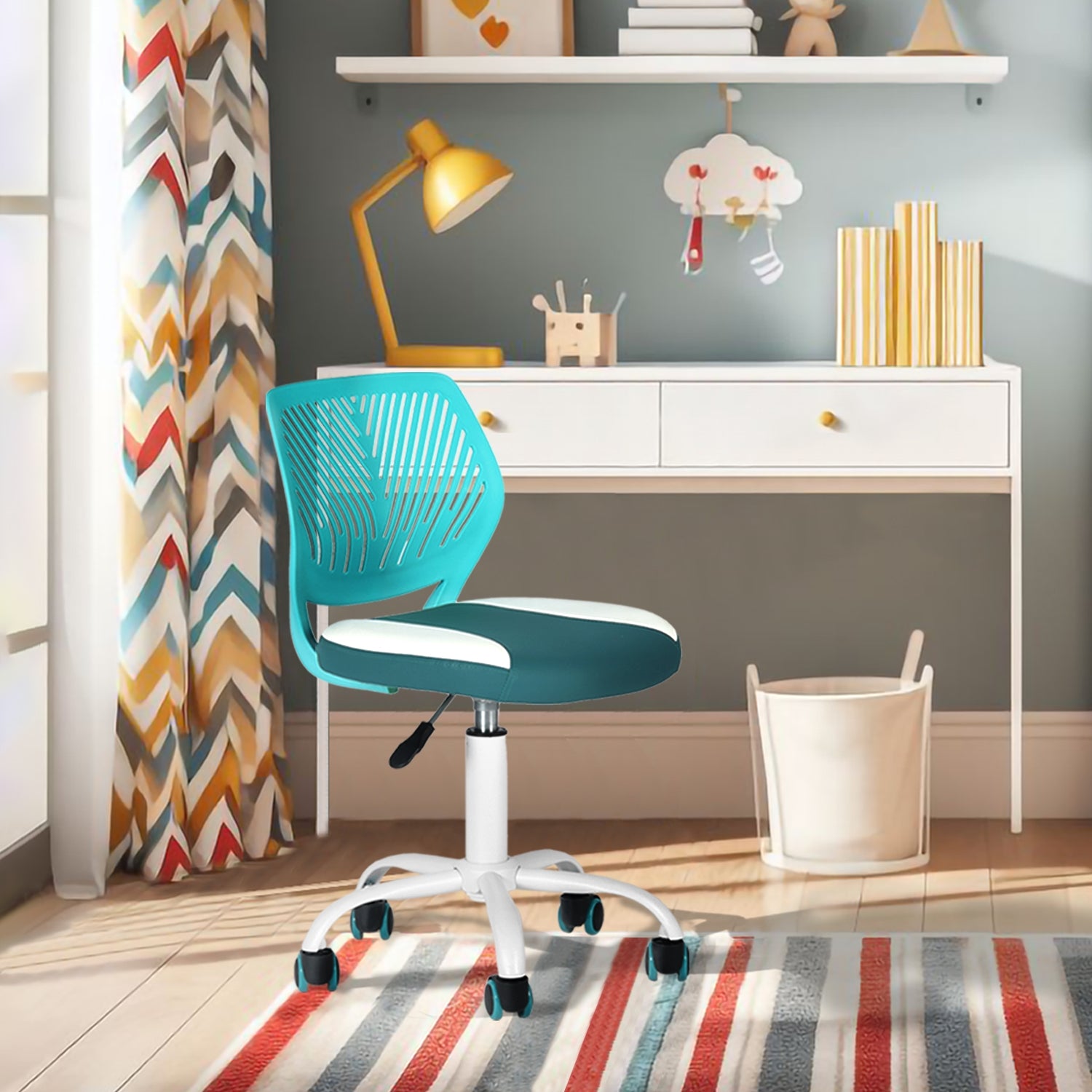 Carnation Ergonomic Study Chair, Faux Leather, Sleek white Frame